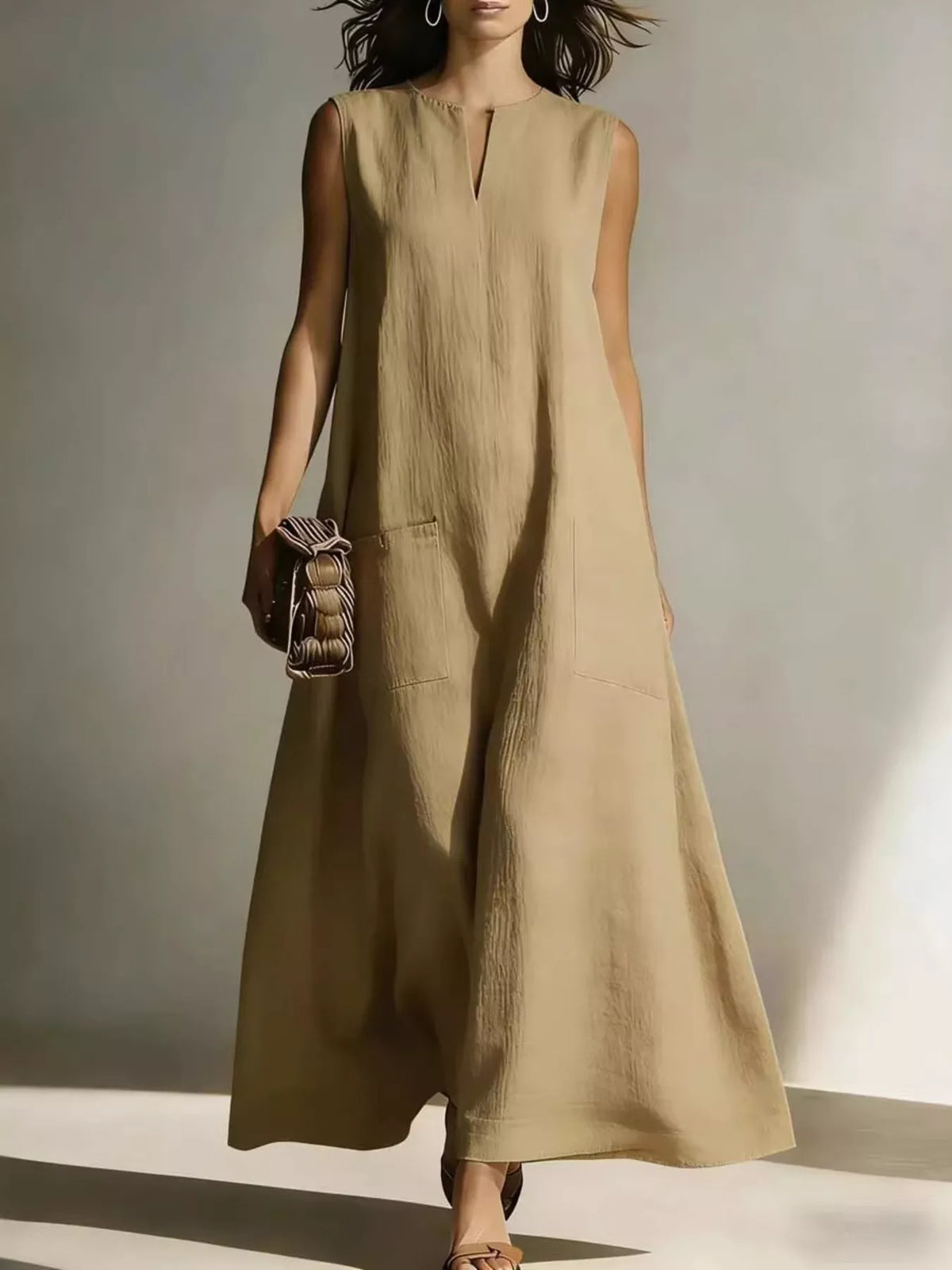 Notched Sleeveless Maxi Dress