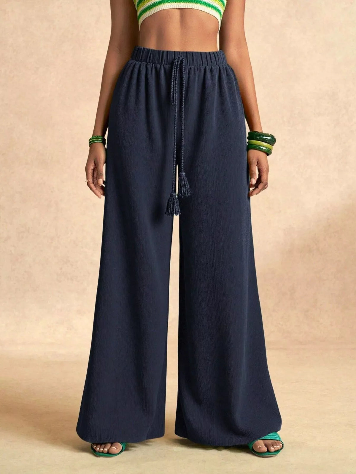 High-Rise Drawstring Wide-Leg Pants