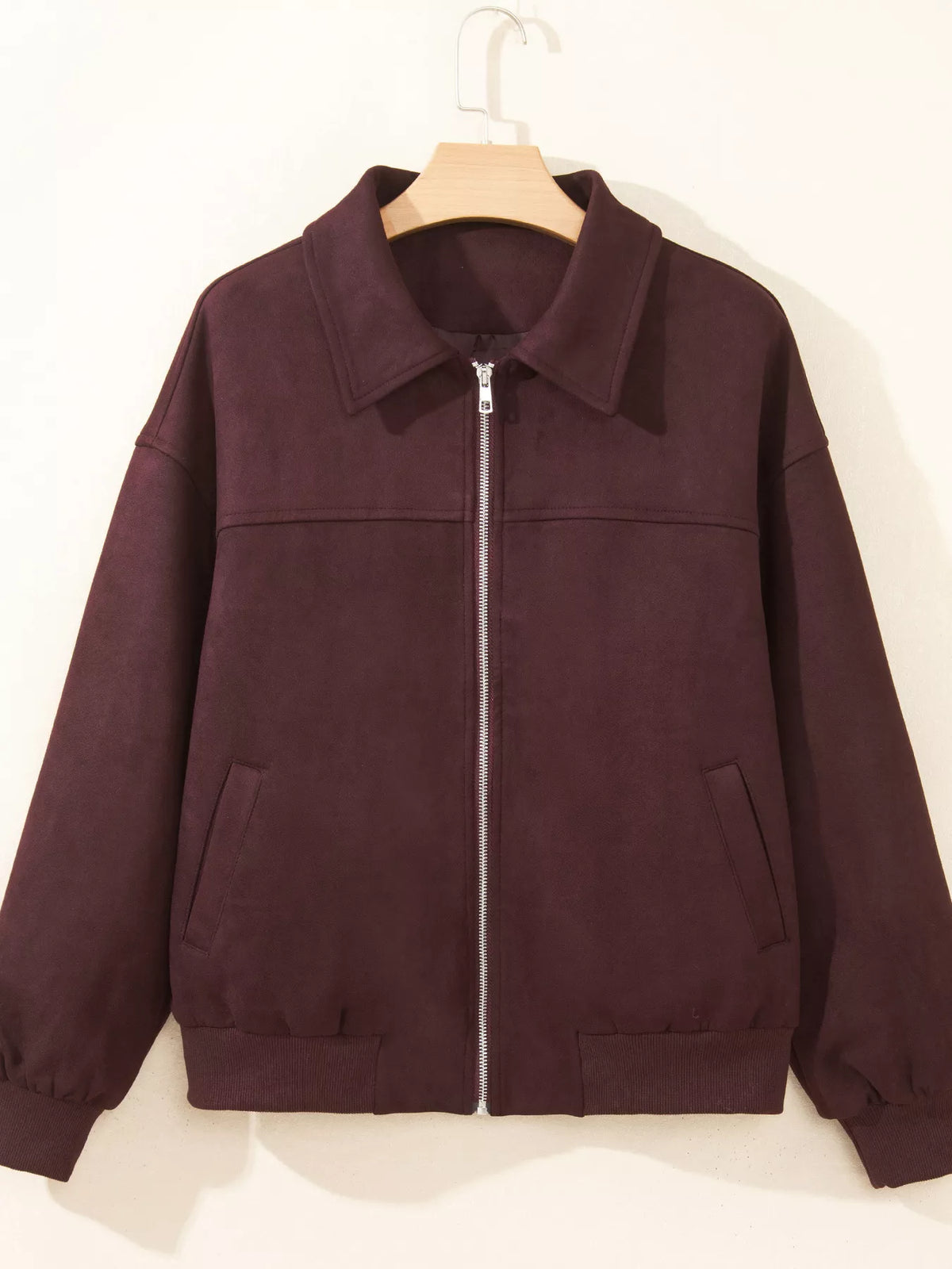 Zip-Up Jacket with Metal Placket Collar in Chocolate