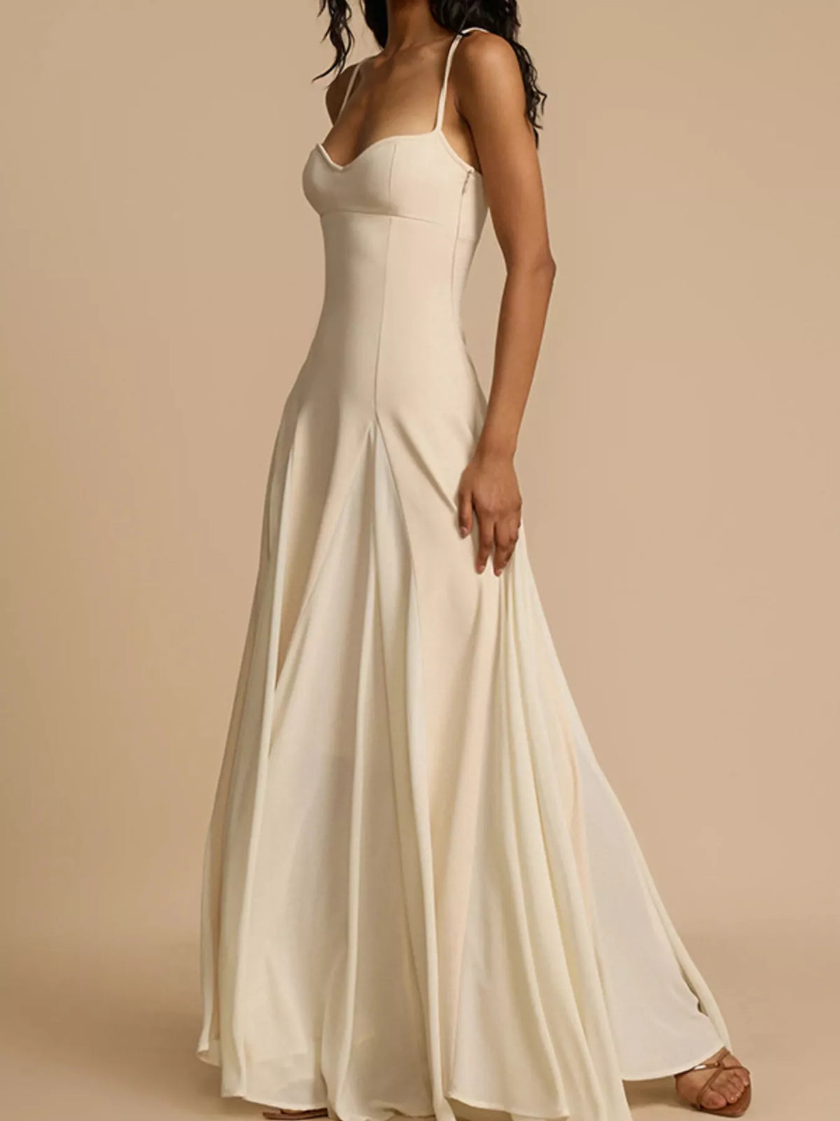 Sweetheart Neck Spaghetti Strap Flowy Maxi Dress in White