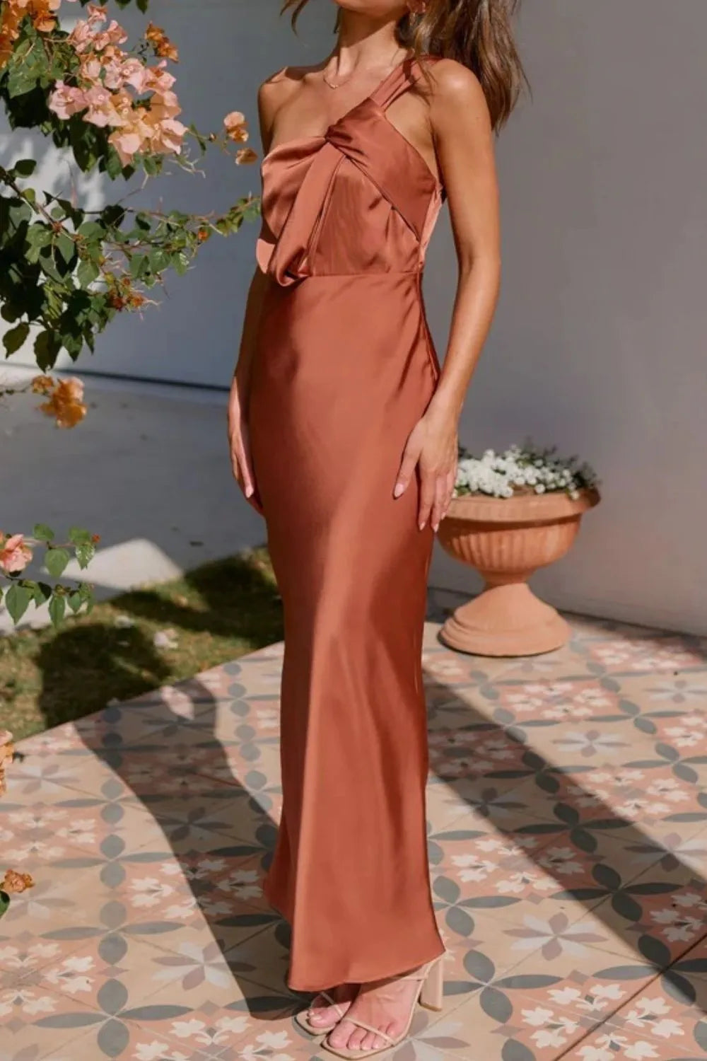 One Shoulder Maxi Dress in Caramel