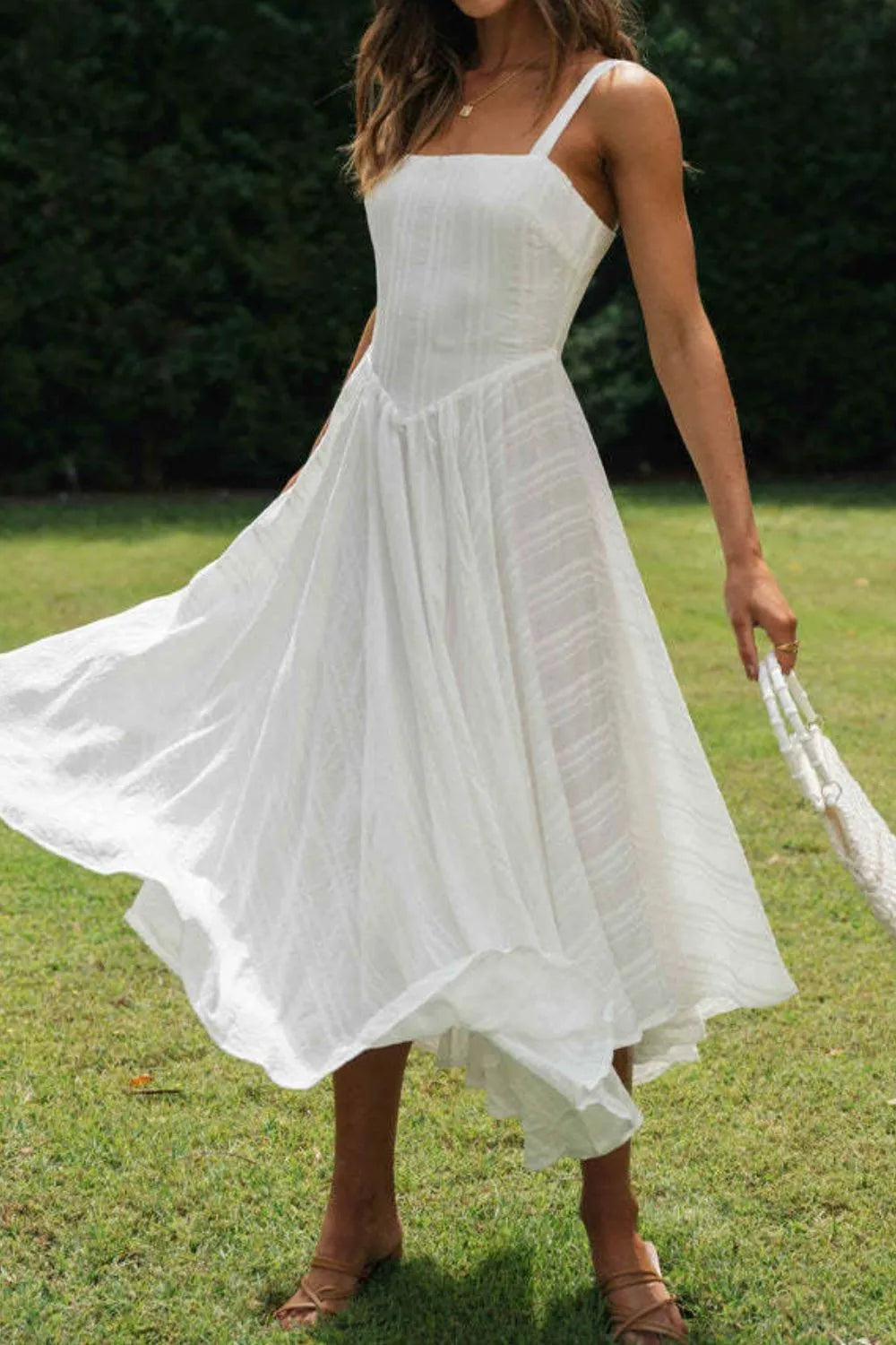 Square Neck Midi Cami Dress in White