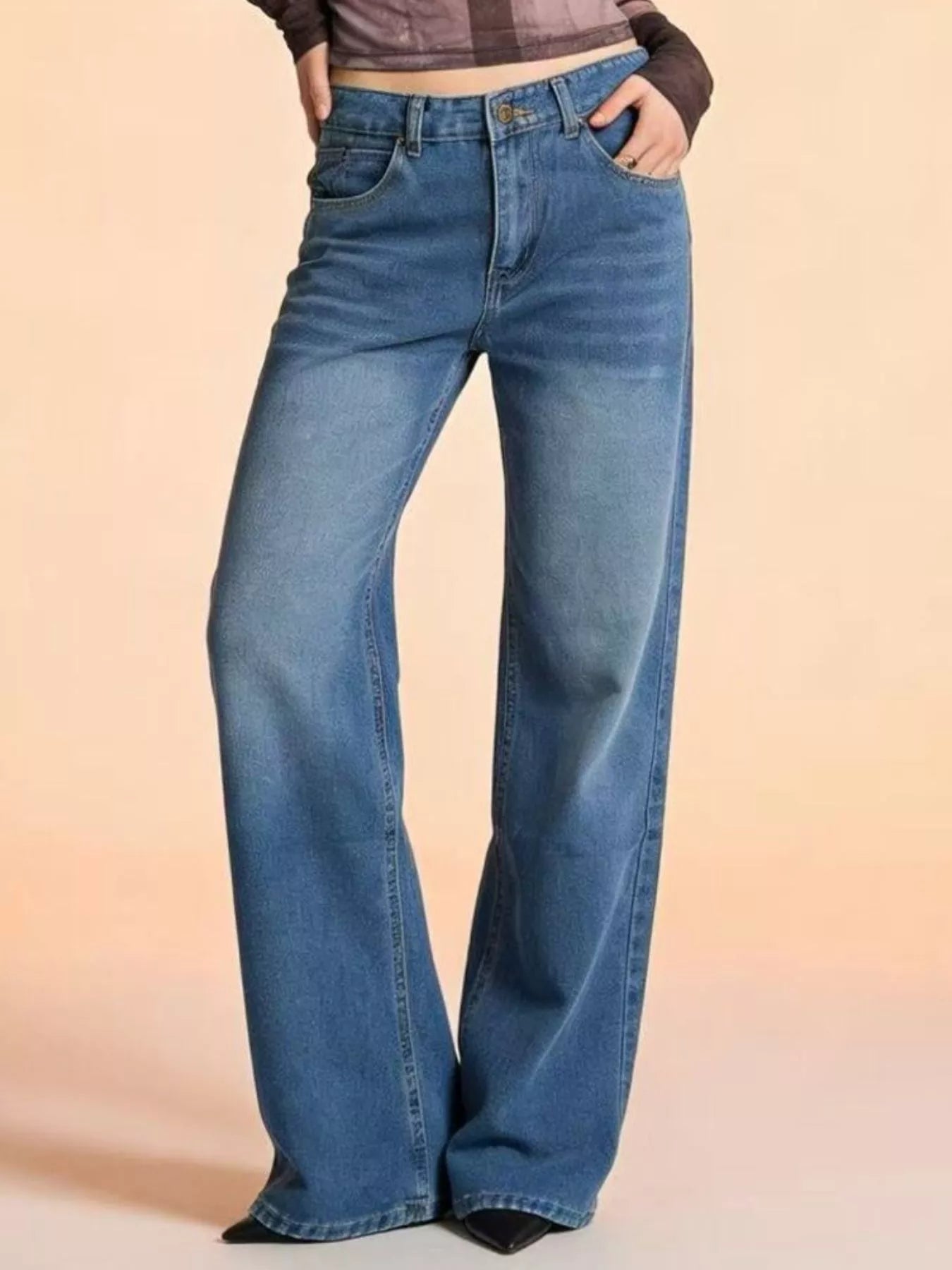 Vintage Wash Wide Leg Jeans in Blue by Dreamy Drapes