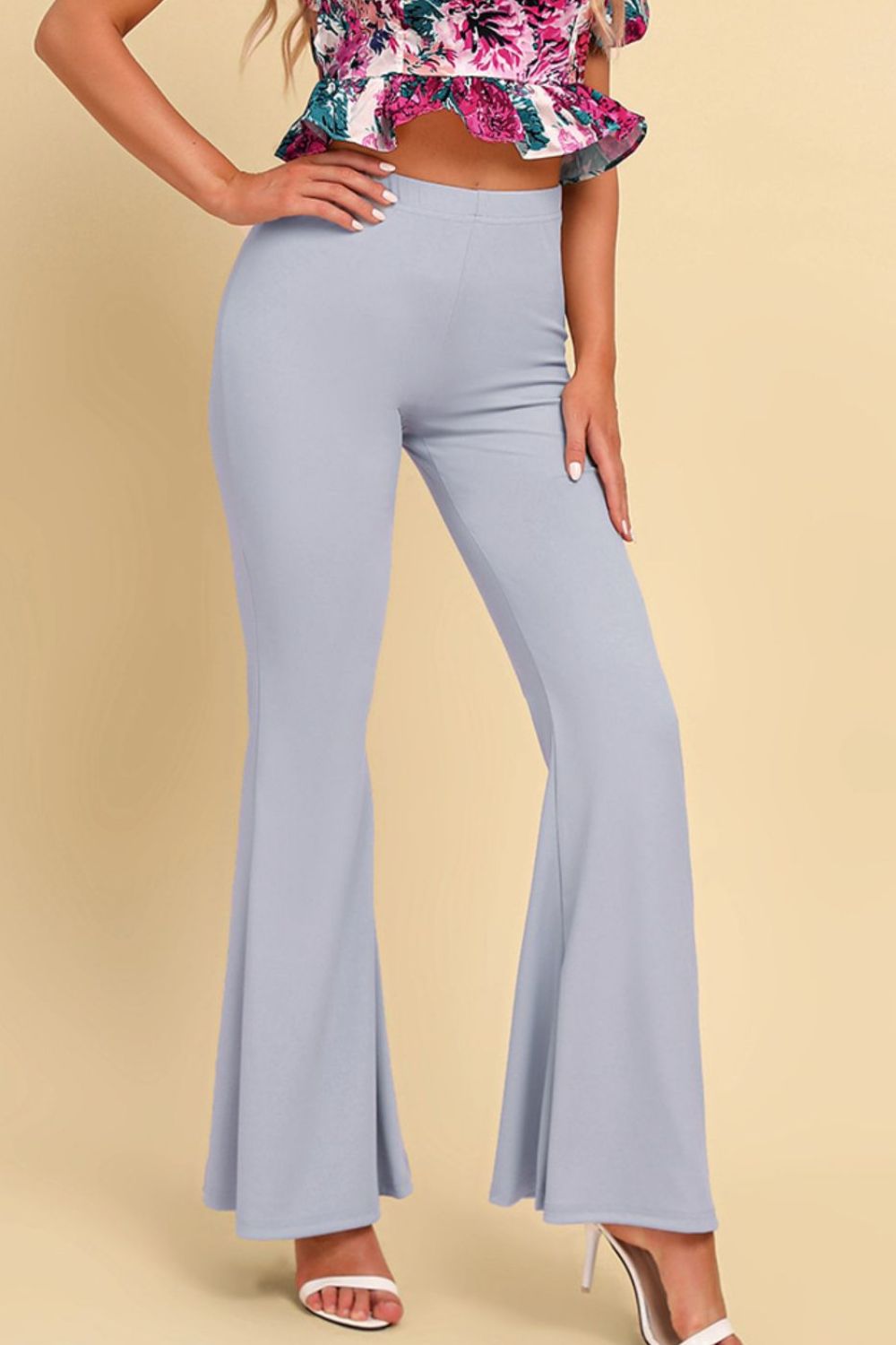 Pull-On Flared Pants in Light Gray