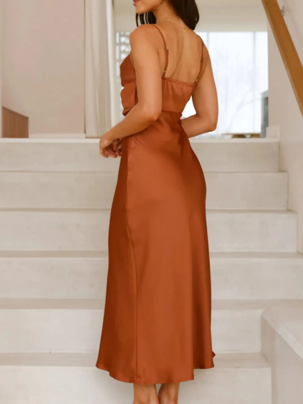 Satin Asymmetrical Midi Dress
