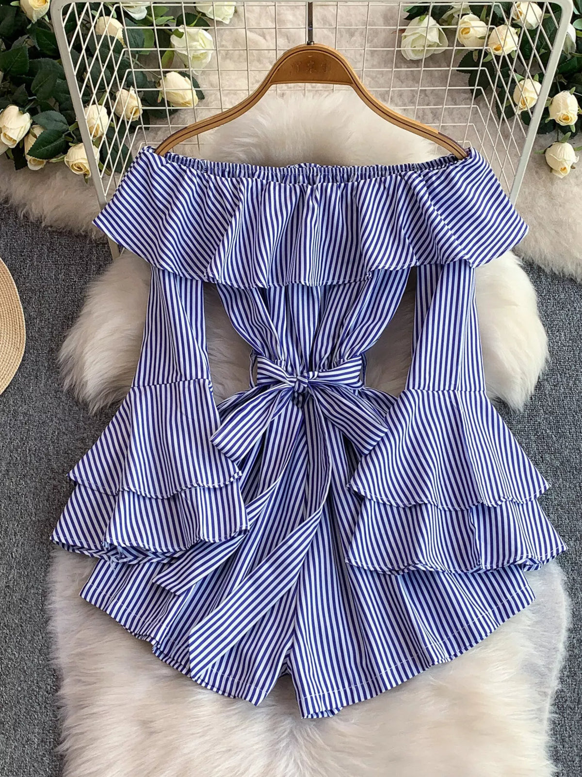 Off-Shoulder Flounce Sleeve Romper