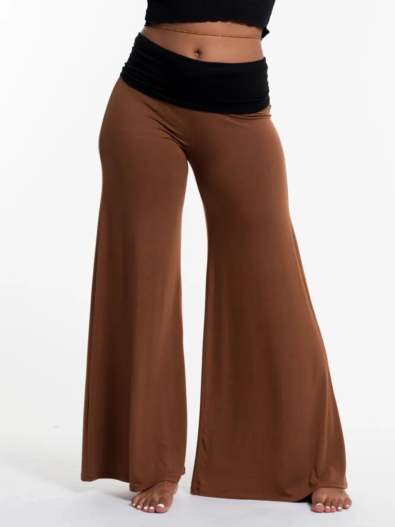 High-Waisted Wide Leg Yoga Pants with Contrast Waistband by Mystique Q