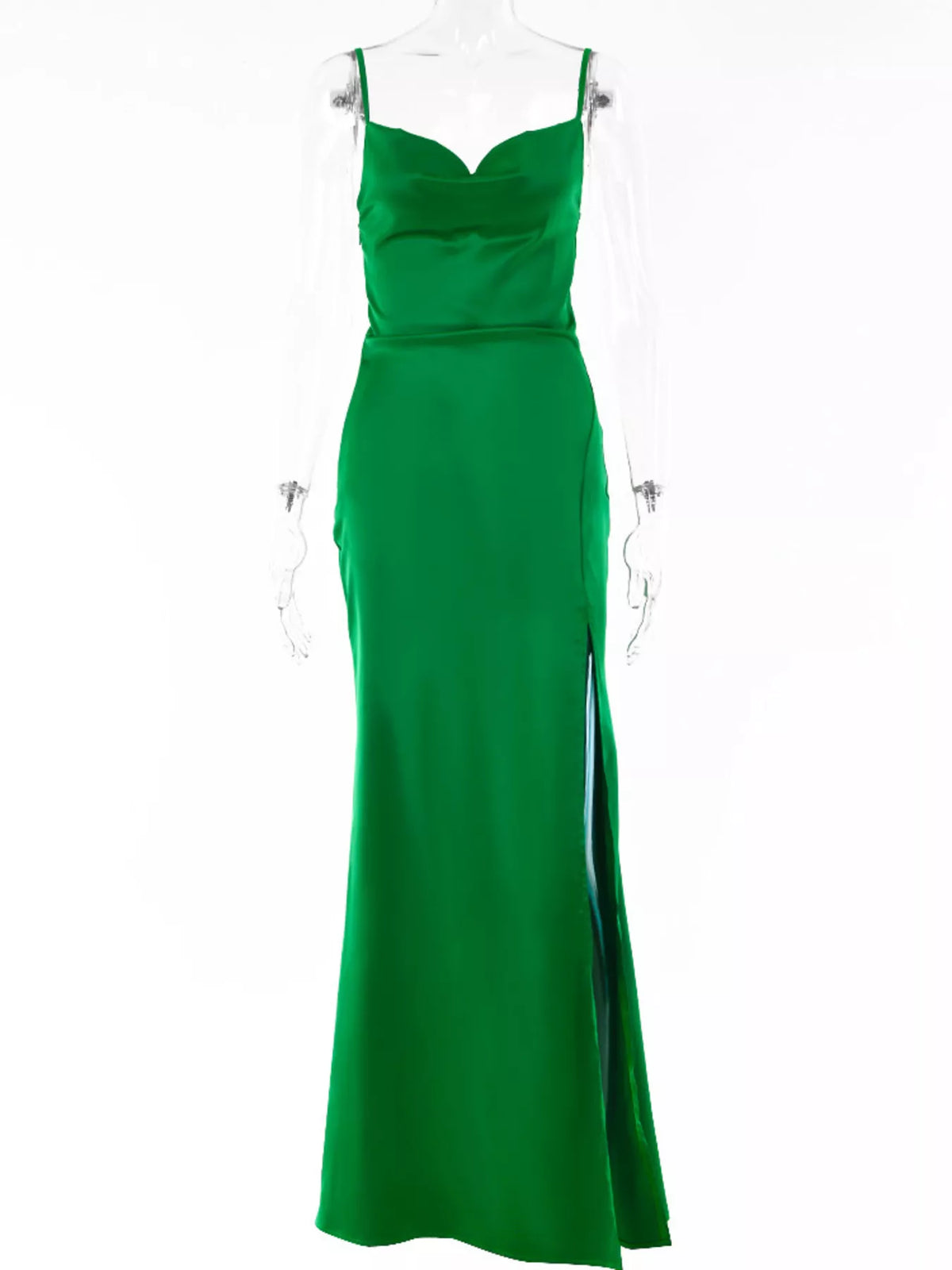 Ruched Split Spaghetti Strap Maxi Dress by Elegant Elements