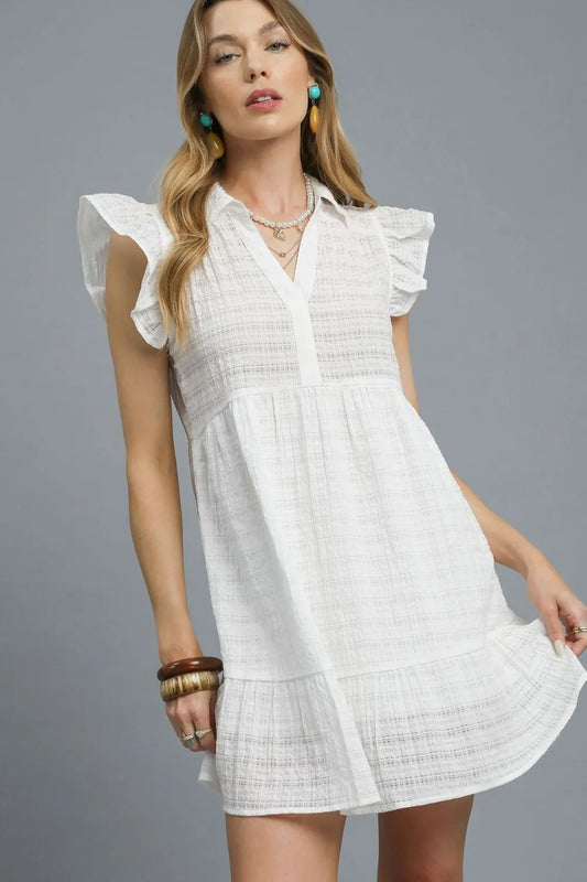 Umgee Ruffle Cap Sleeve Mini Dress in White