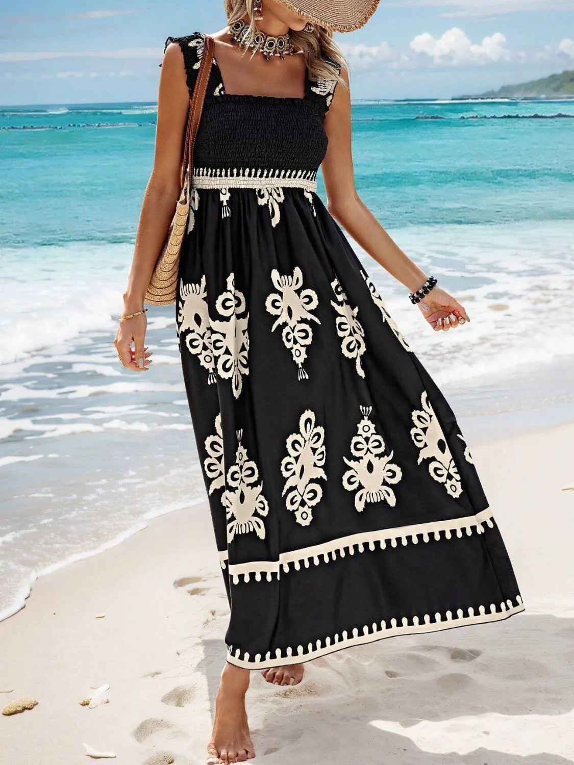 Smocked Wide Strap Maxi Dress