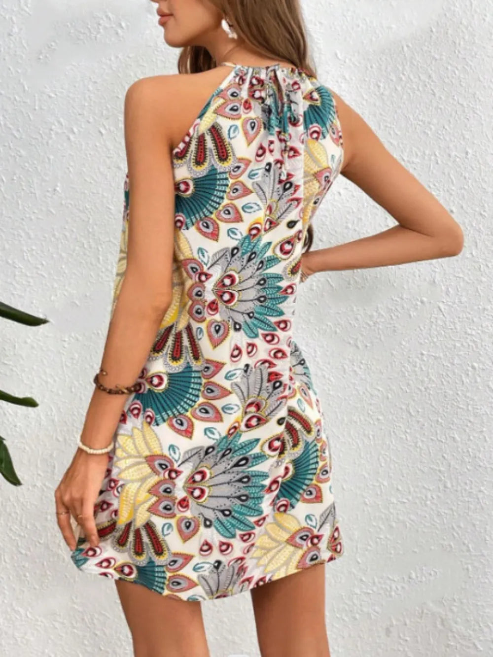 Printed Grecian Neck Mini Dress