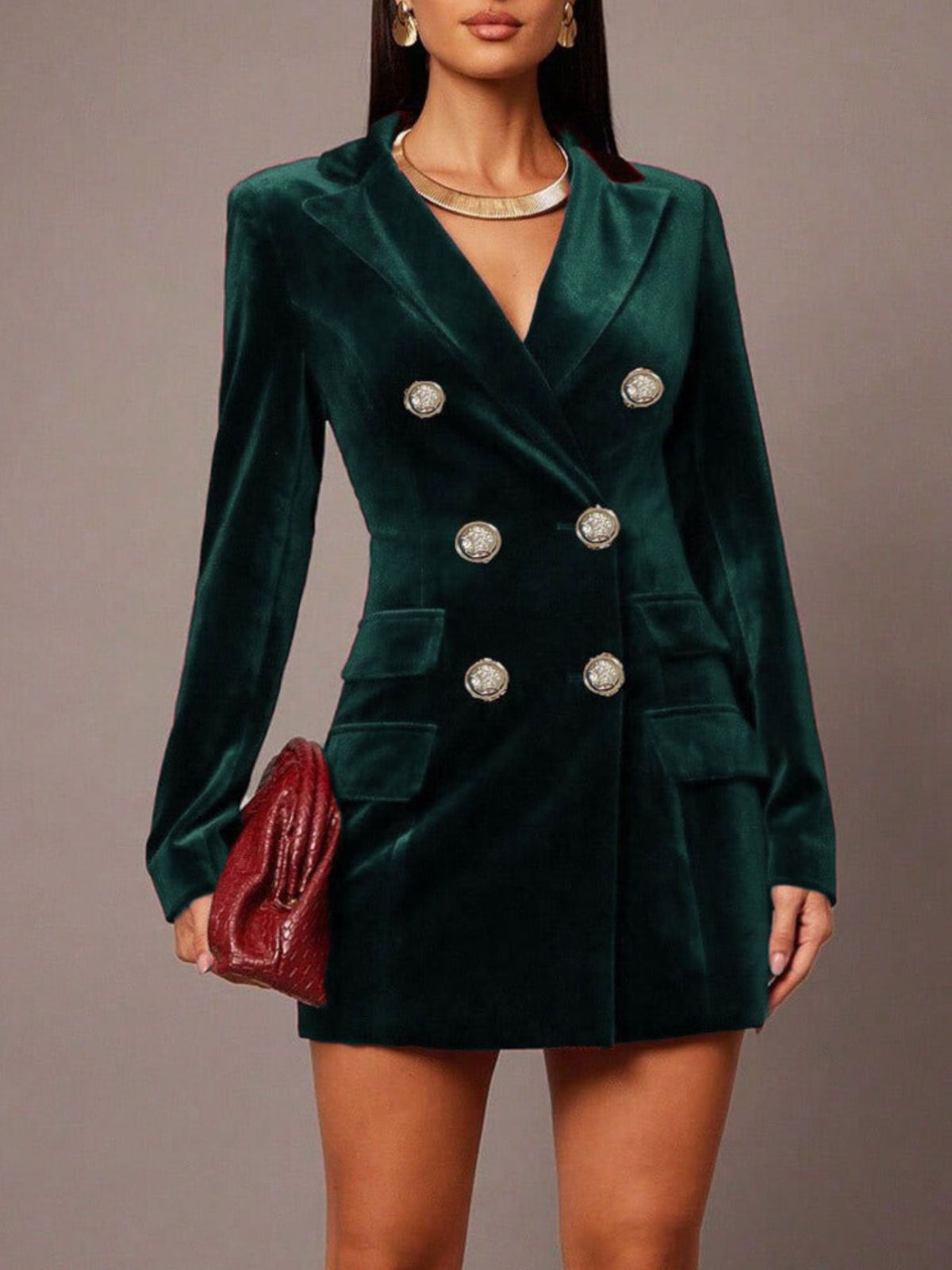 Double-Breasted Velvet Blazer Dress
