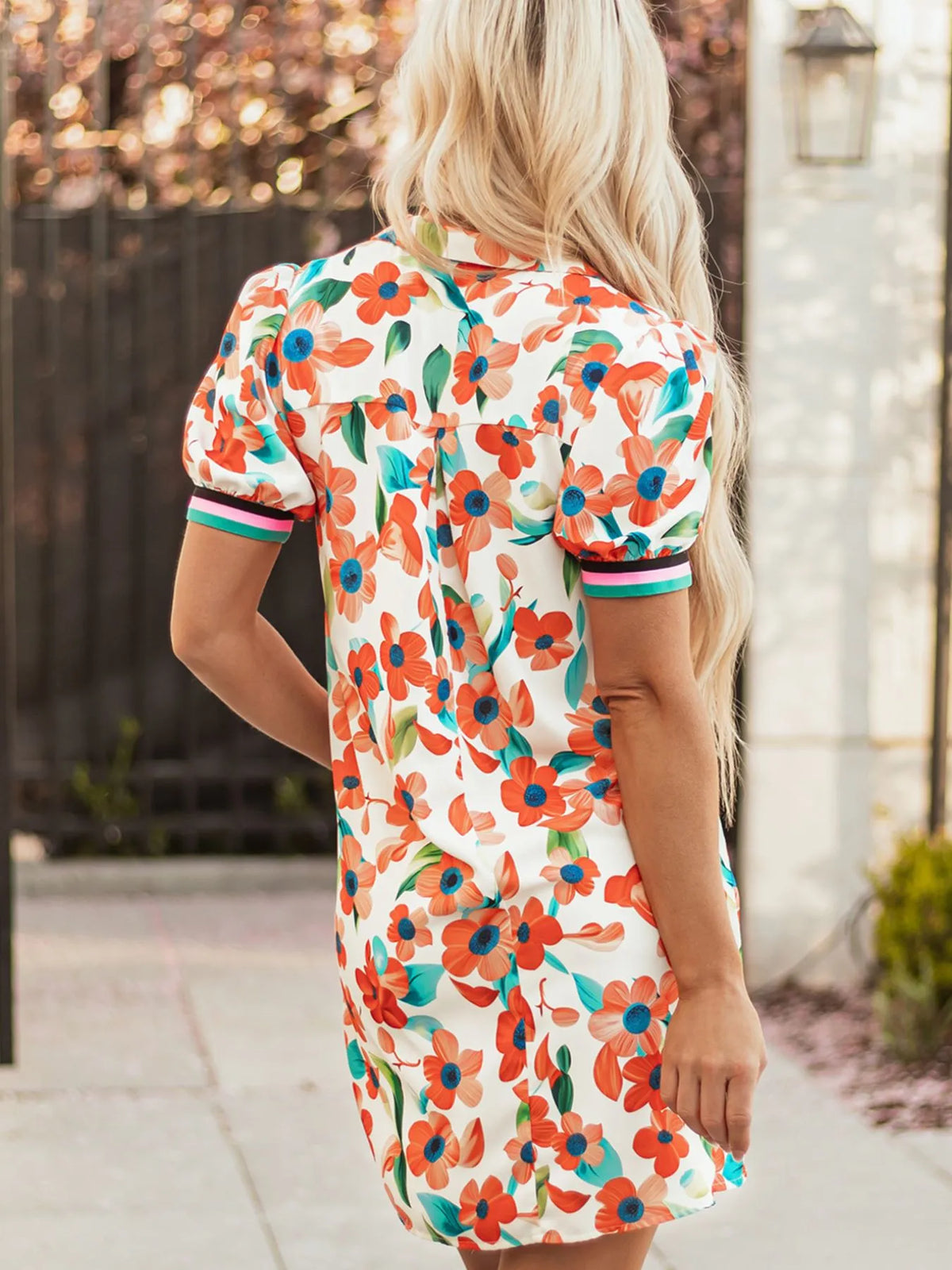 Contrast Trim Floral Tiered Mini Dress