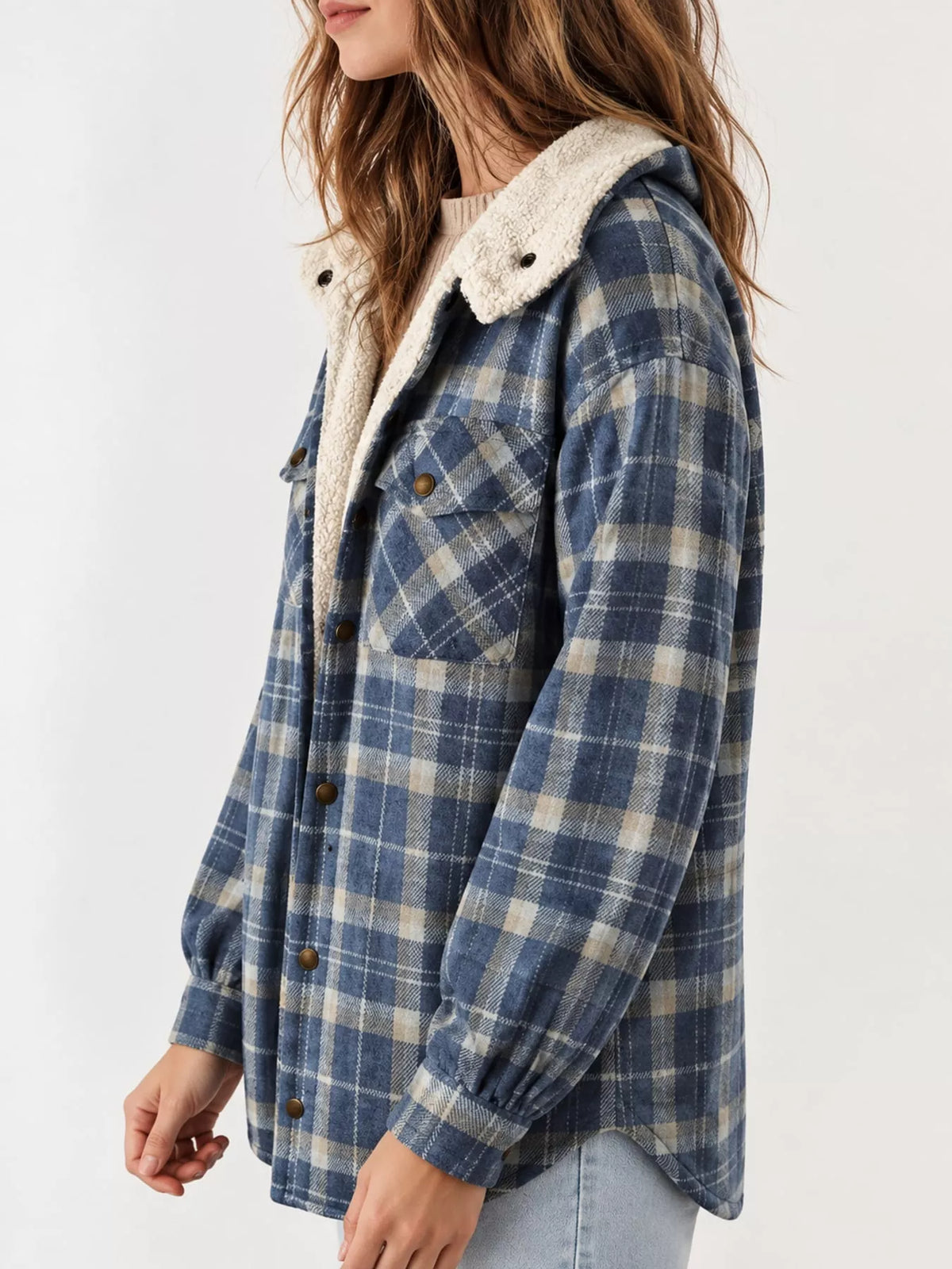 Sherpa-Lined Plaid Hooded Jacket