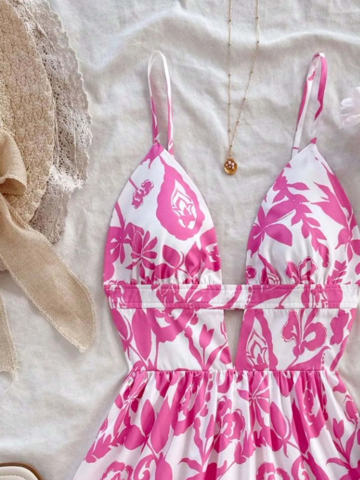 Floral Cutout Mini Dress in Fuchsia Pink
