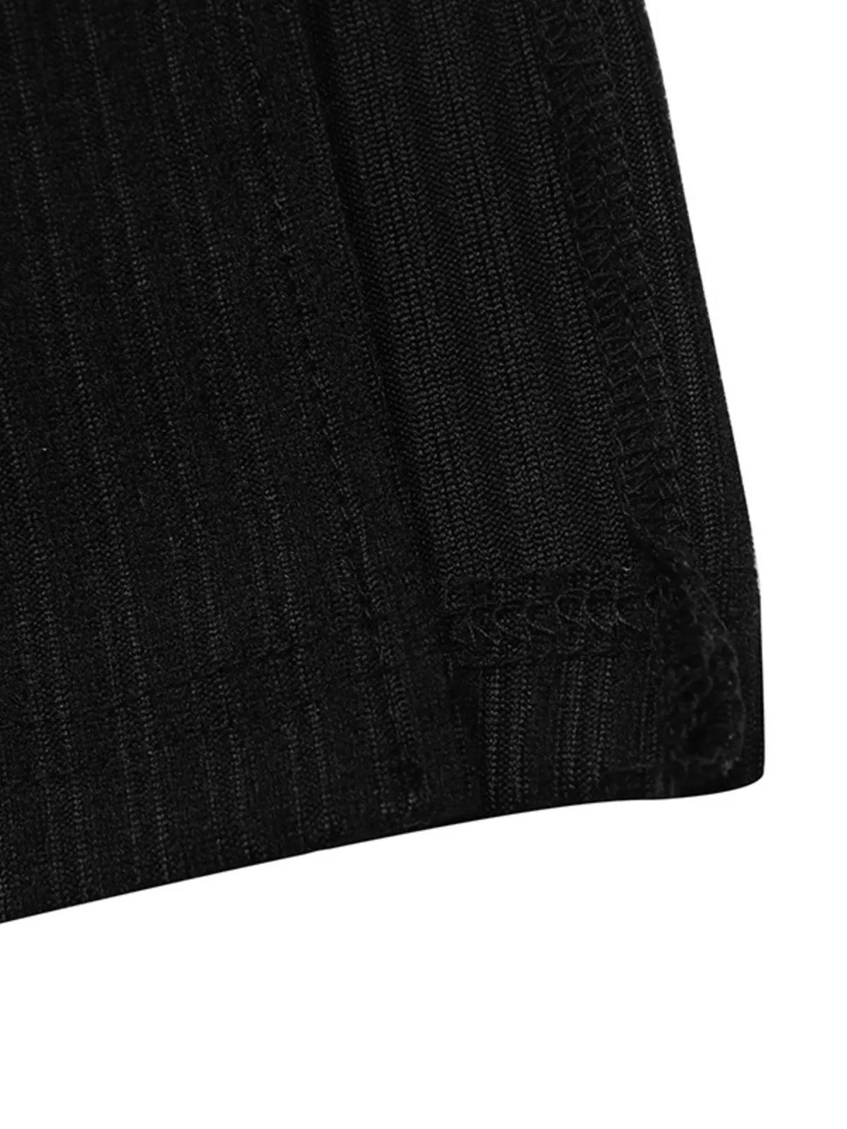 Contrast Trim Ribbed Knit Dress in Black