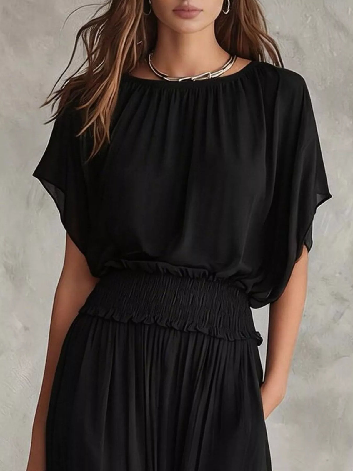 Smocked Waist Chiffon Maxi Dress
