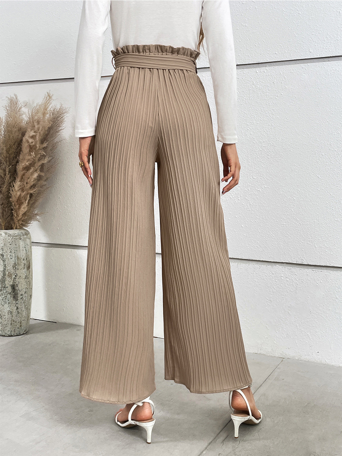Tied Wide-Leg Pants in Camel