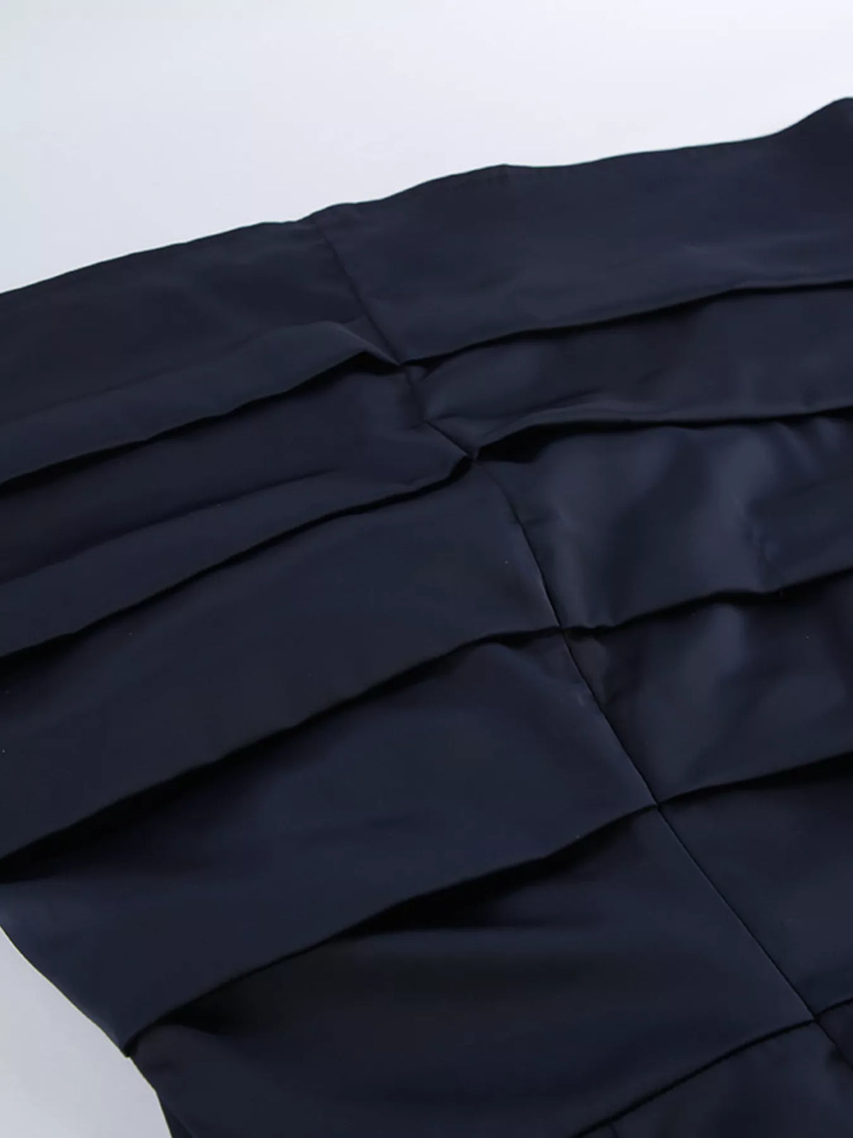 Mock Neck Flounce-Sleeve Dress in Dark Navy