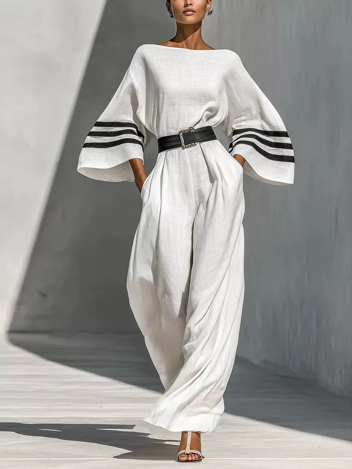 Wide Sleeve Striped Jumpsuit