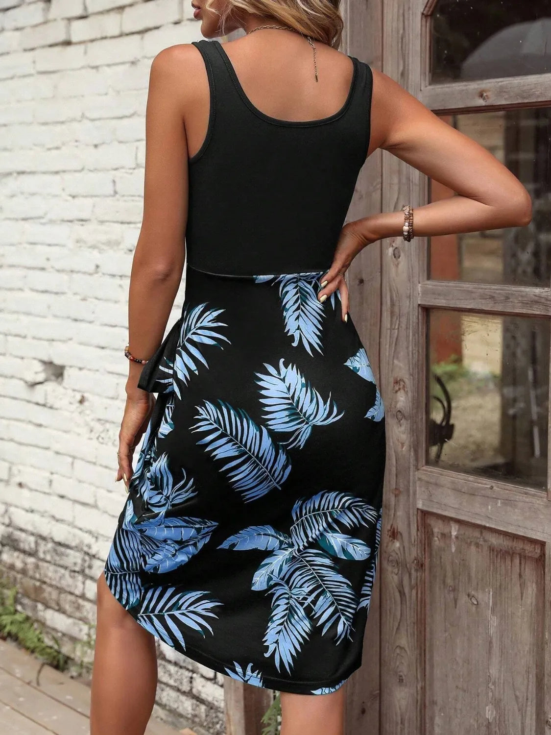 Printed Wide Strap Tied Tank Dress