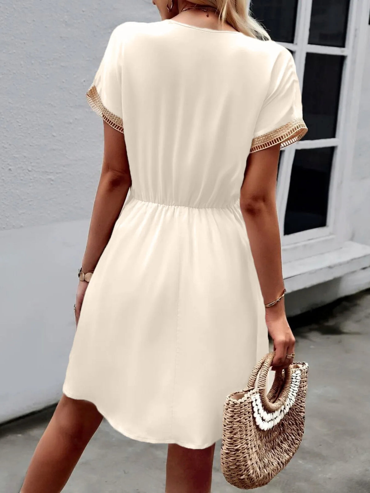 Tied V-Neck Short Sleeve Mini Dress