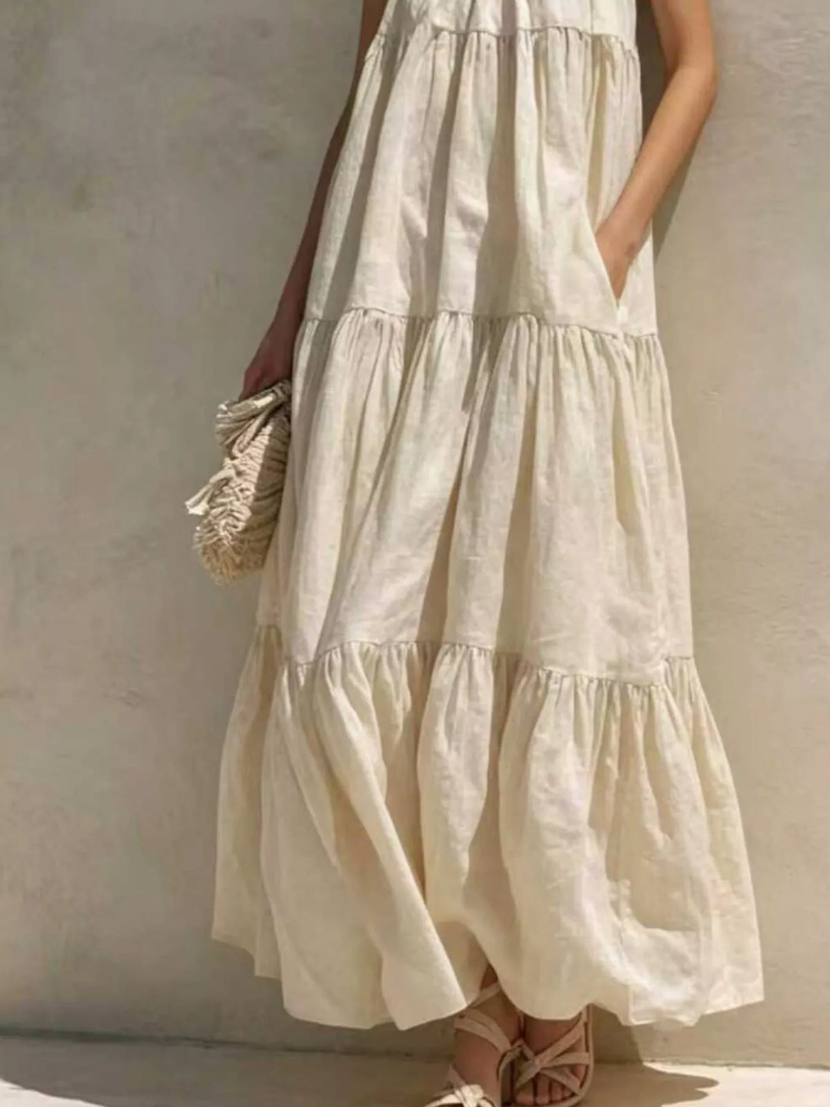 Tiered Scoop Neck Maxi Dress with Pockets