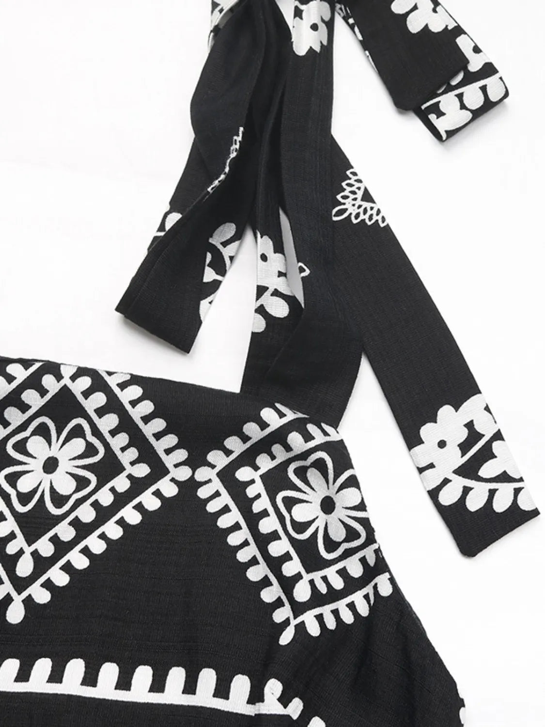Printed Square Neck Maxi Cami Dress in Black