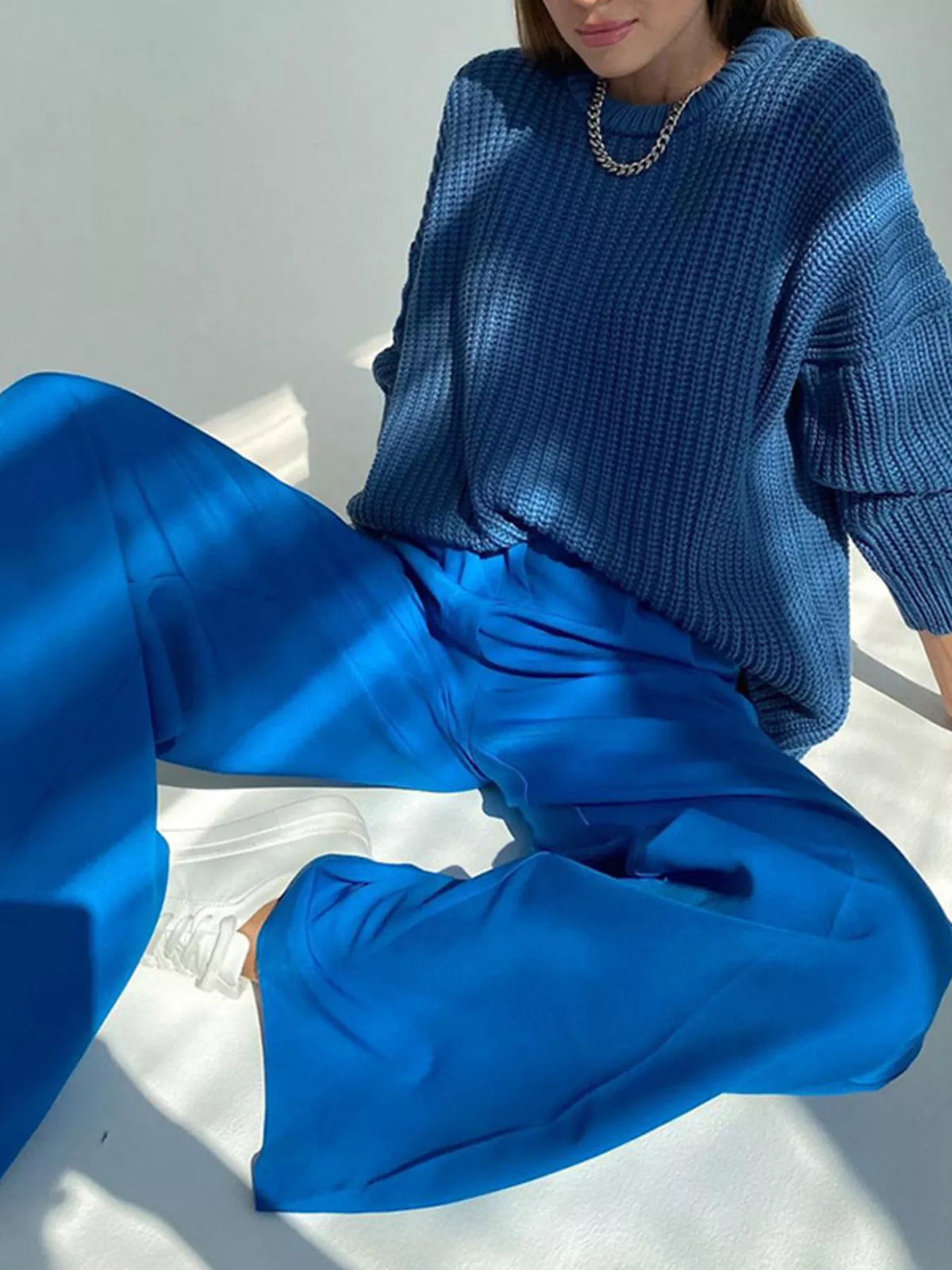 Pleated Wide Leg Pants in Blue