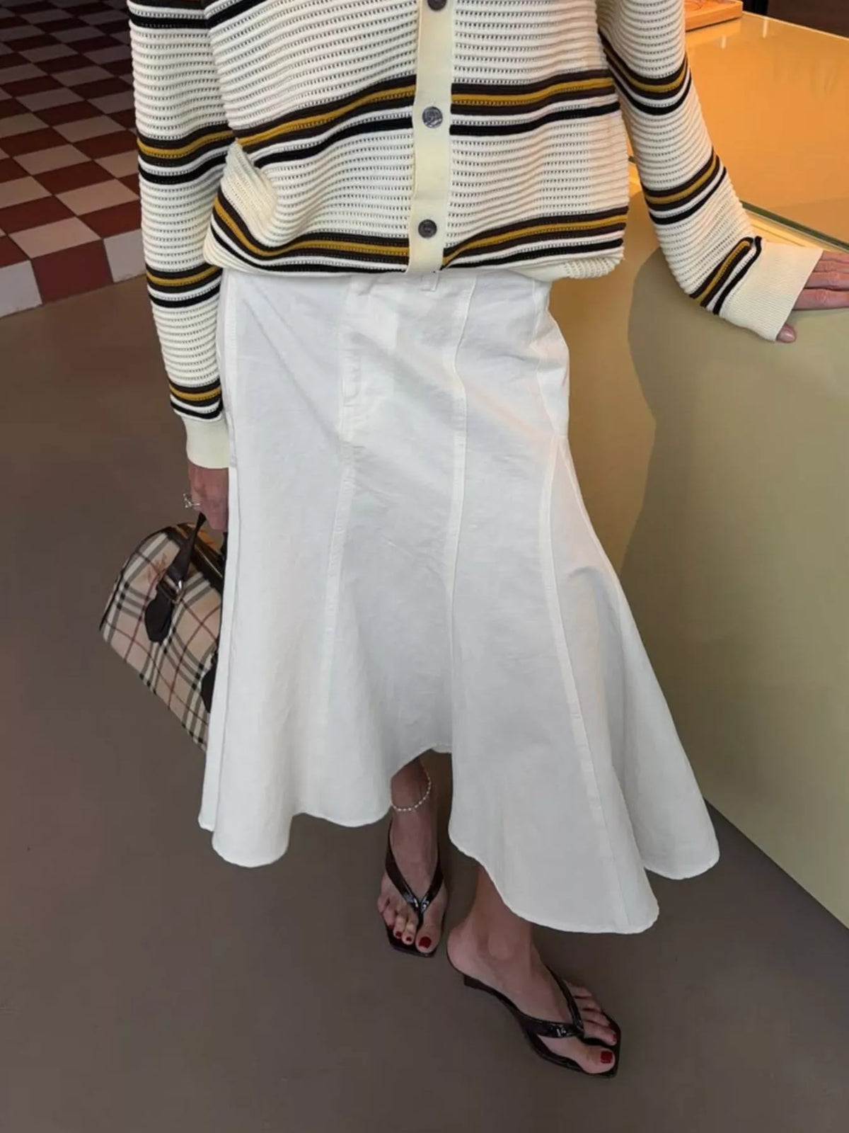 White High-Waisted Mermaid Midi Skirt