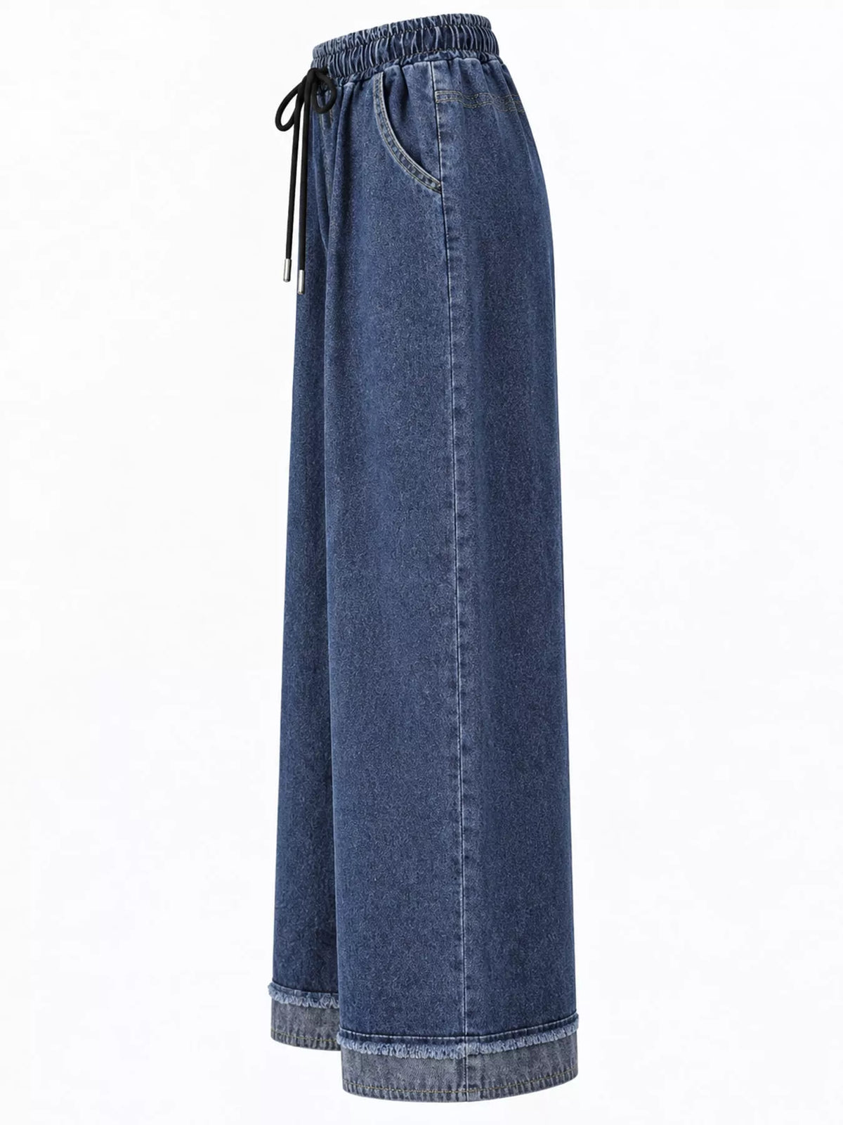 High-Waisted Drawstring Wide-Leg Jeans with Raw Hem