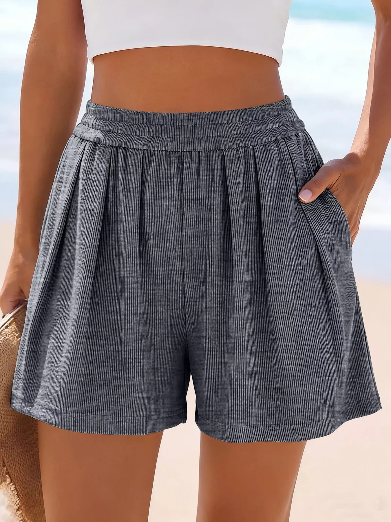 Ribbed High-Waisted Shorts