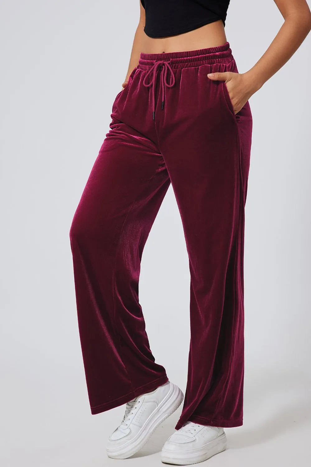 Wide-Leg Active Pants with Drawstring Waist
