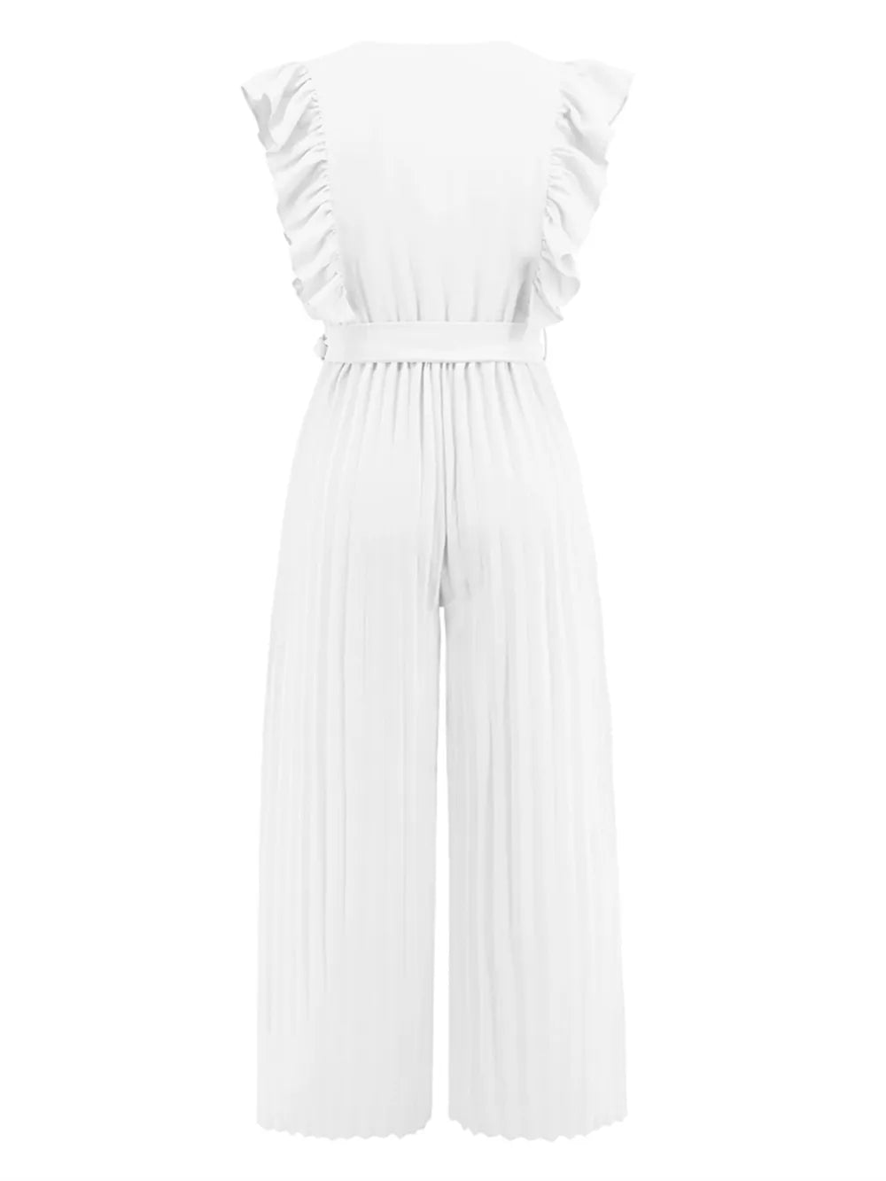 Ruffled Surplice Cap-Sleeve Jumpsuit