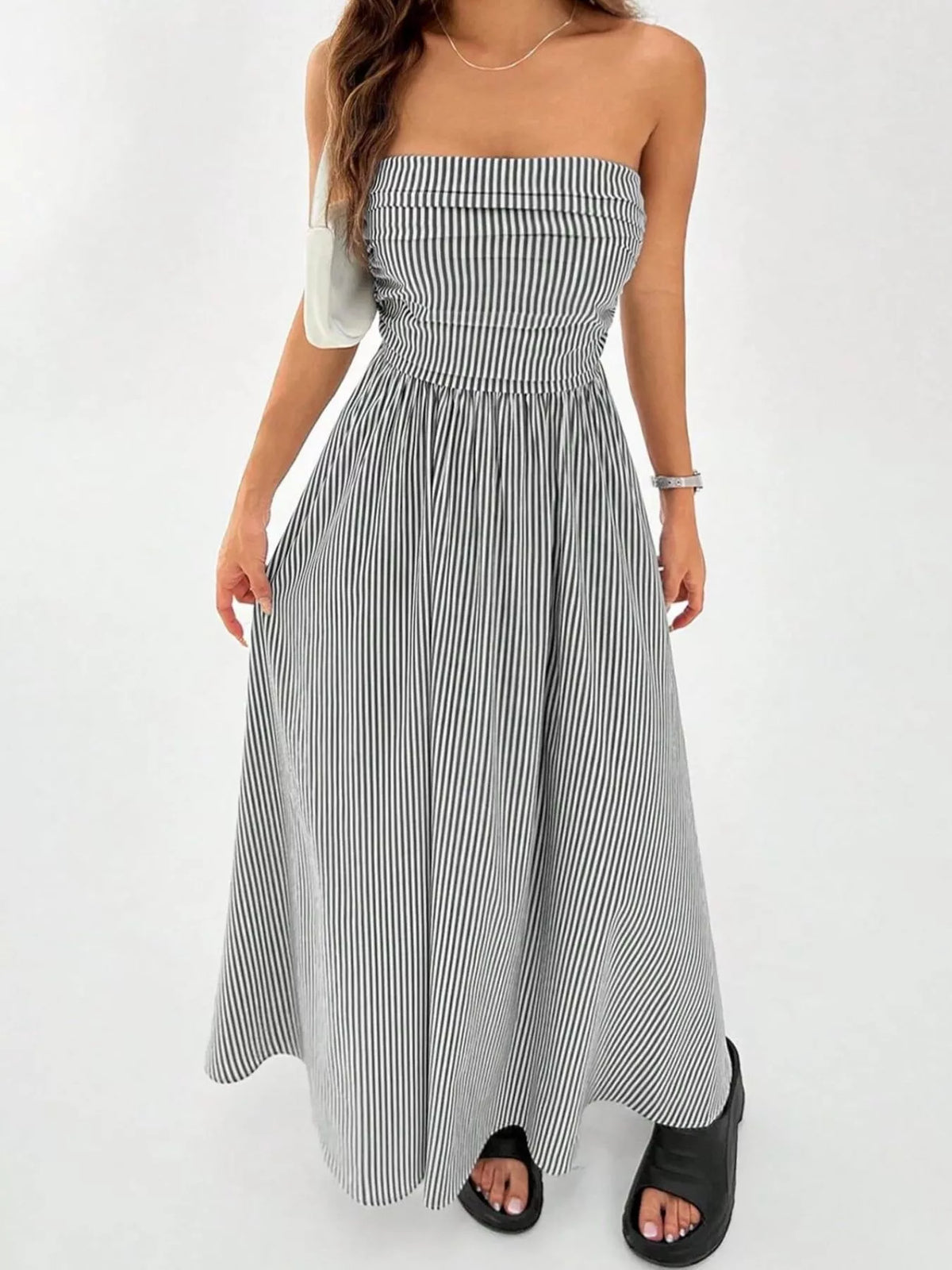 Smocked Strapless Striped Maxi Dress by Calliope