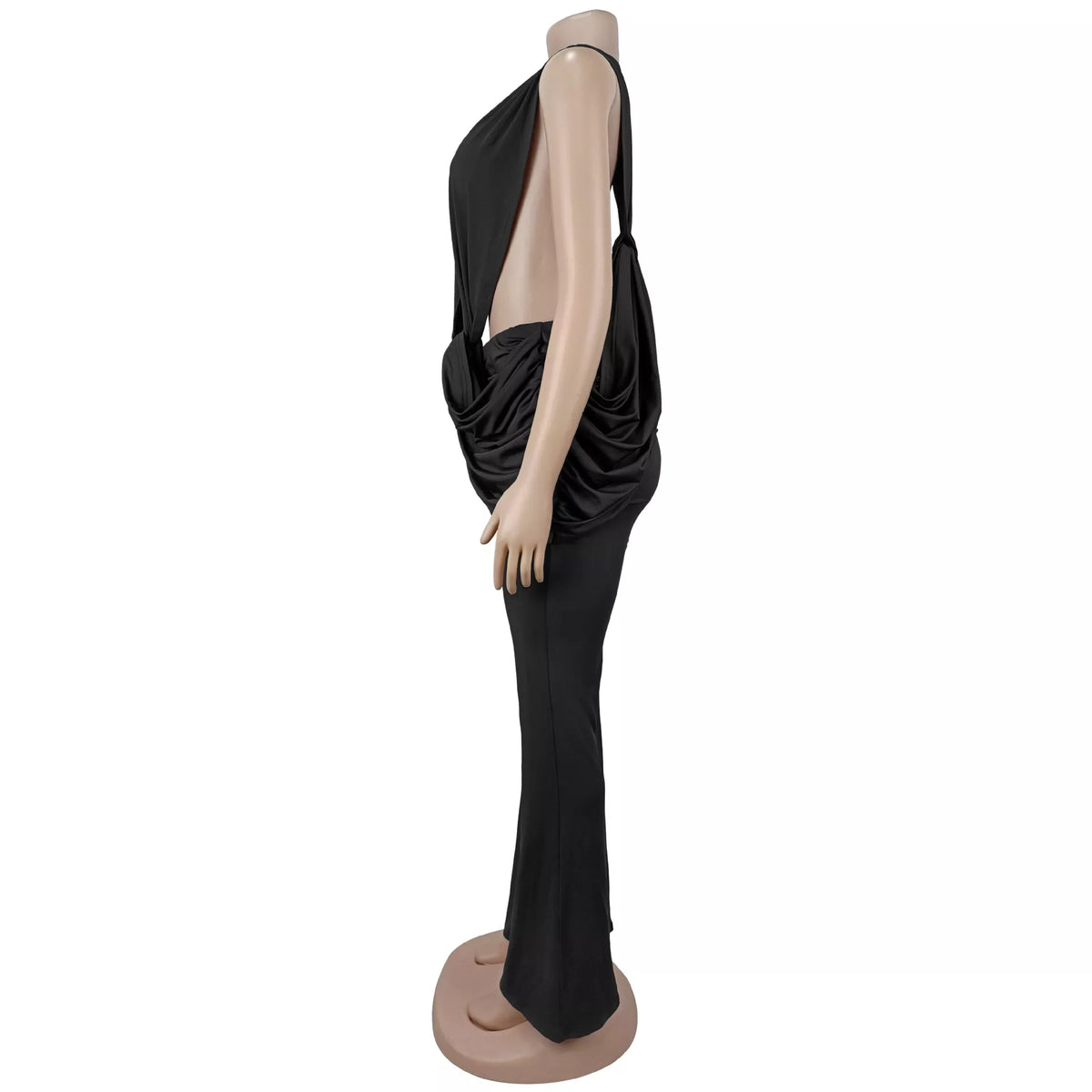 Deep V-Neck Knot-Front Flare Leg Jumpsuit