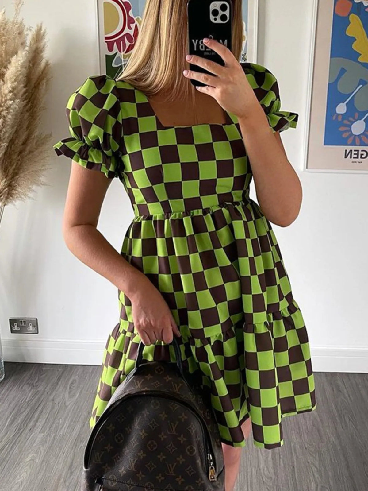 Checkered Tiered Mini Dress by ArtisticExpression