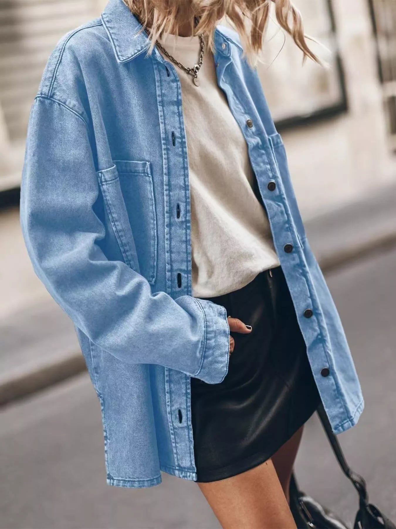 Oversized Button-Up Denim Shirt