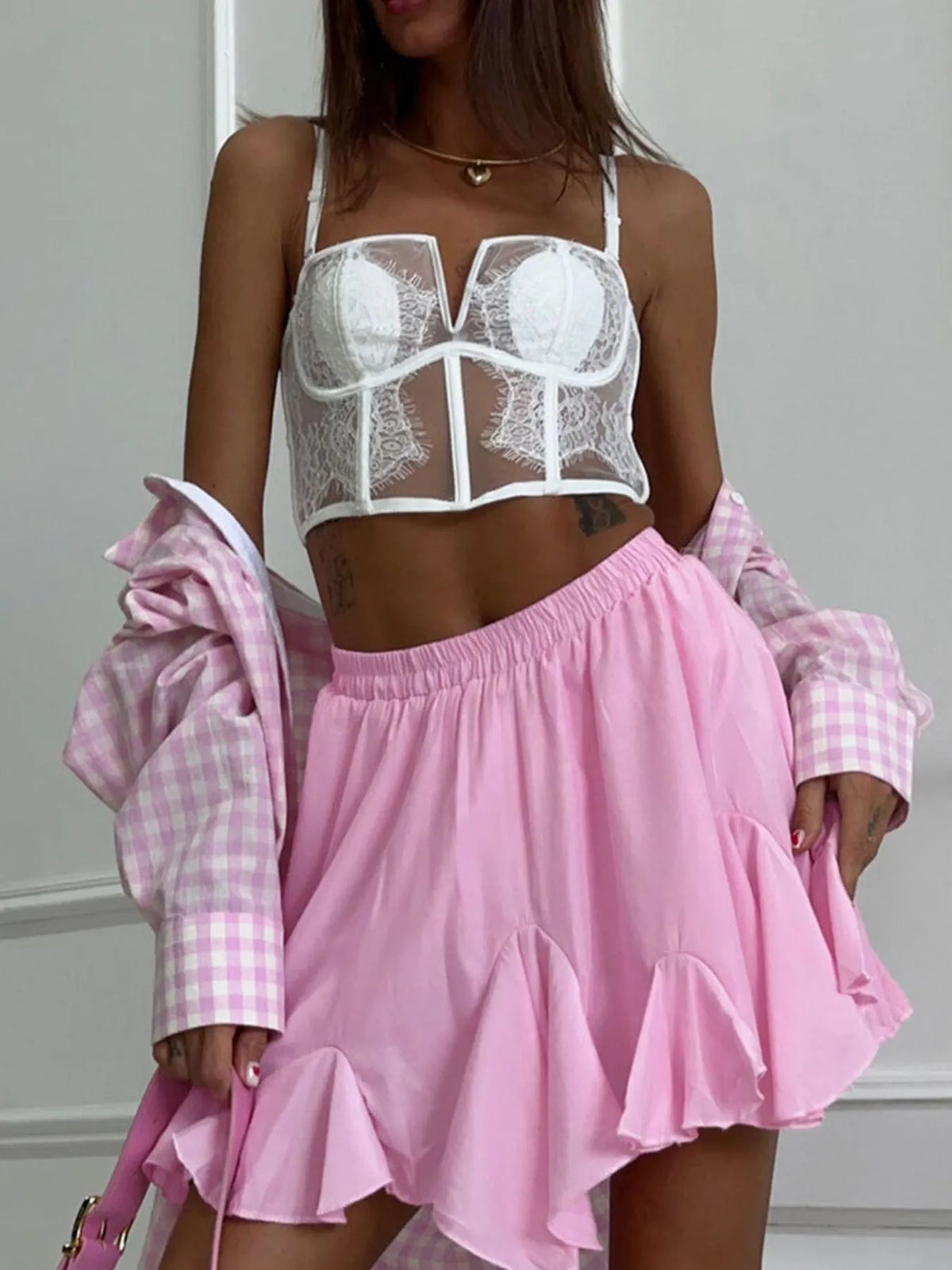 Ruffled-Hem Elastic Waist Skirt