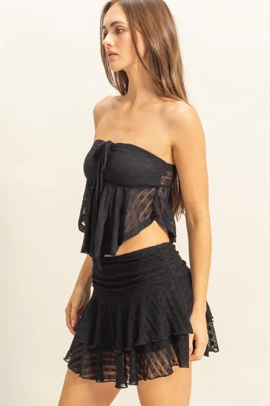 Hyfve Lace Bustier Flowy Tube Top in Black