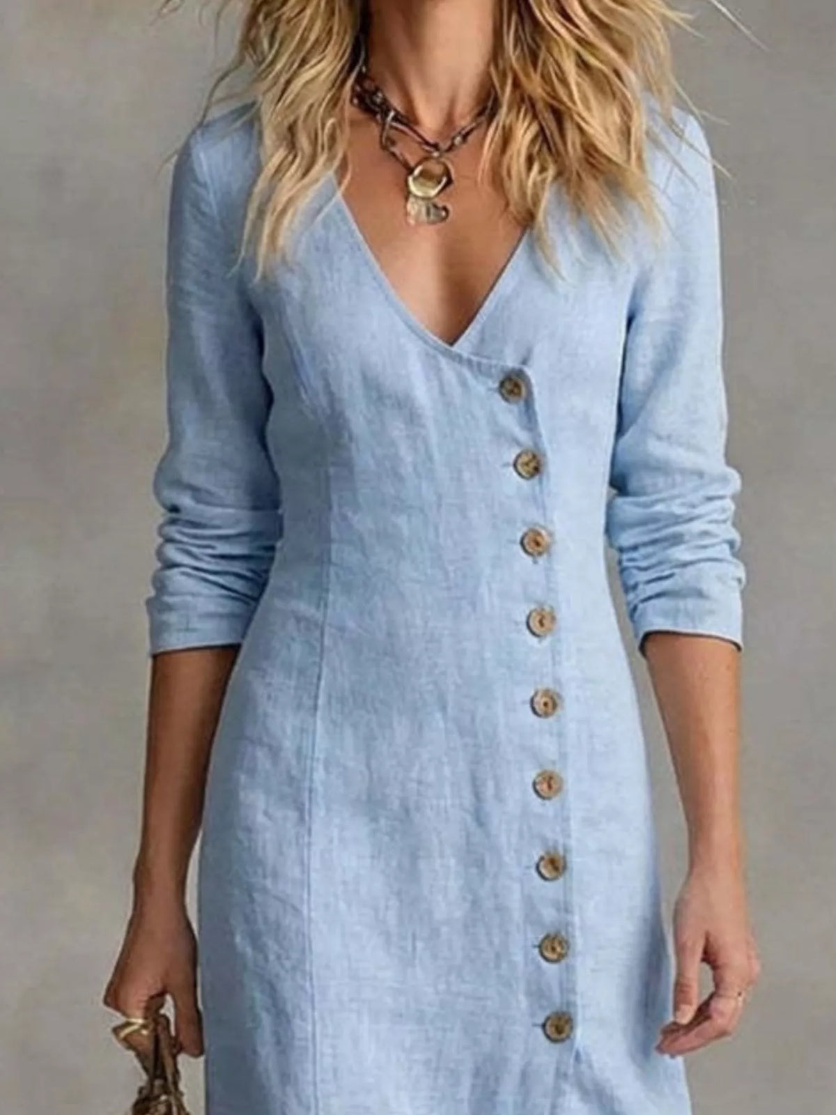 Button Front Slit Maxi Dress