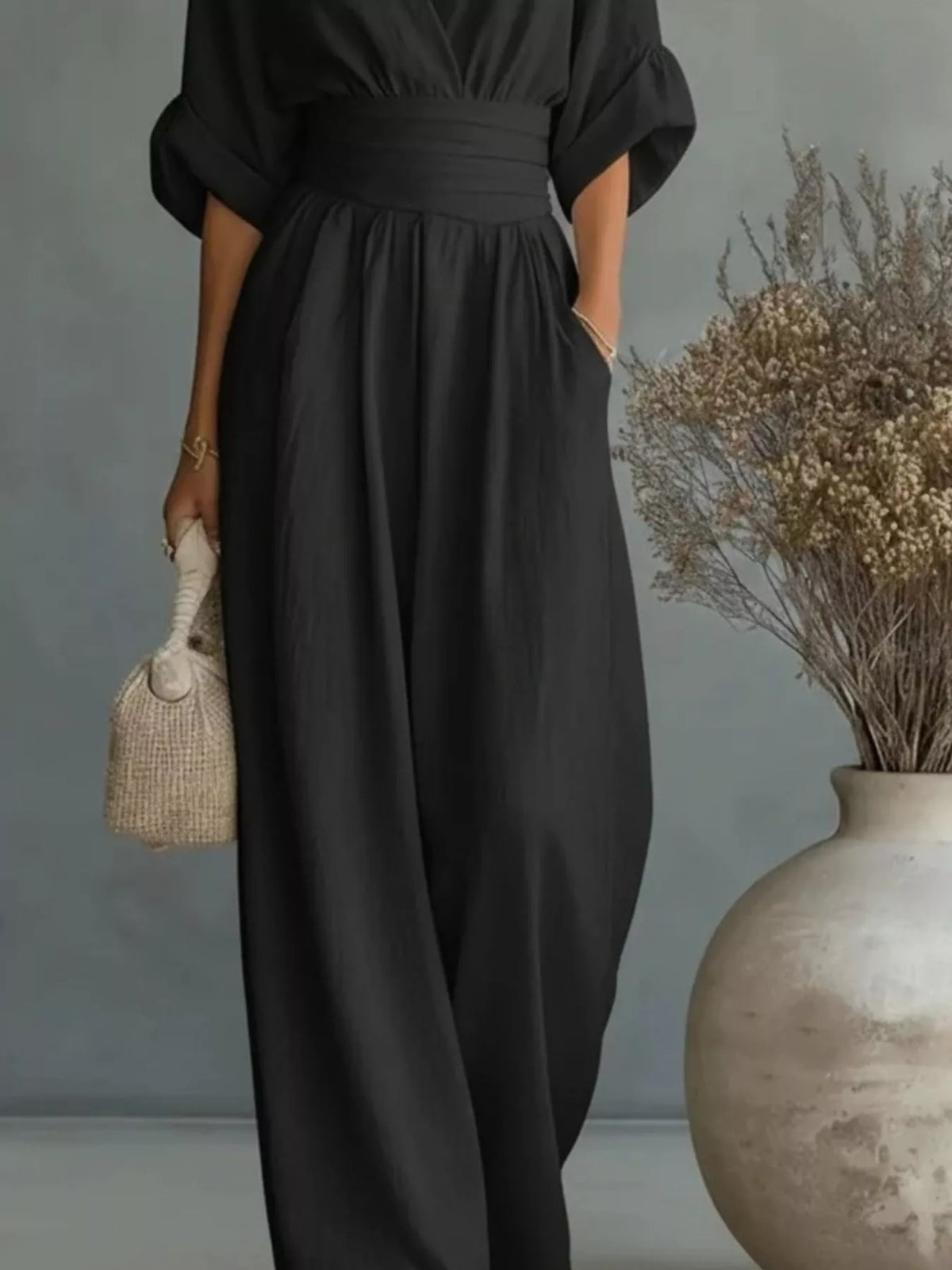 Half Sleeve Wide-Leg Jumpsuit