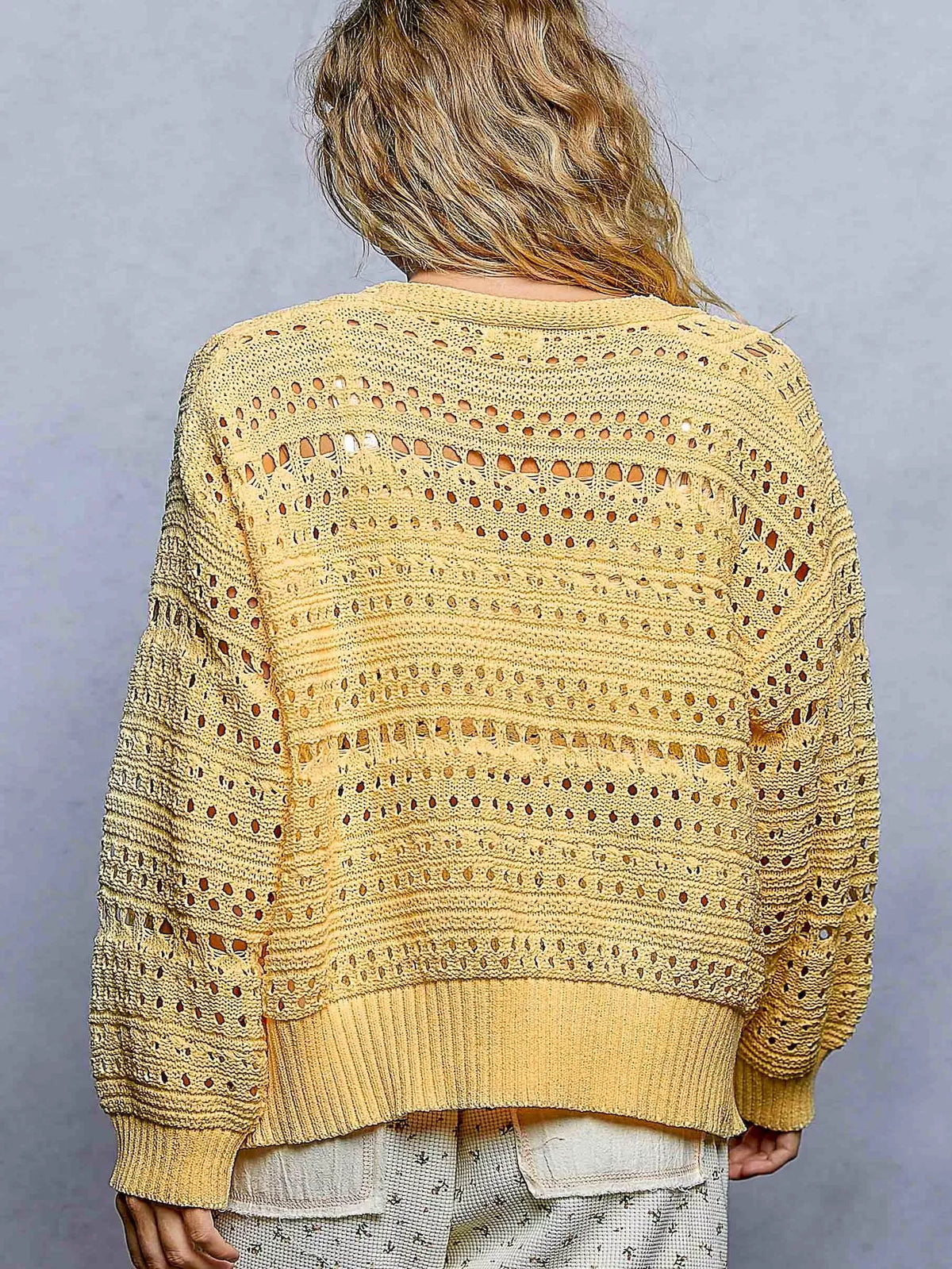 Open-Knit Floral Button Cardigan in Dandelion by POL