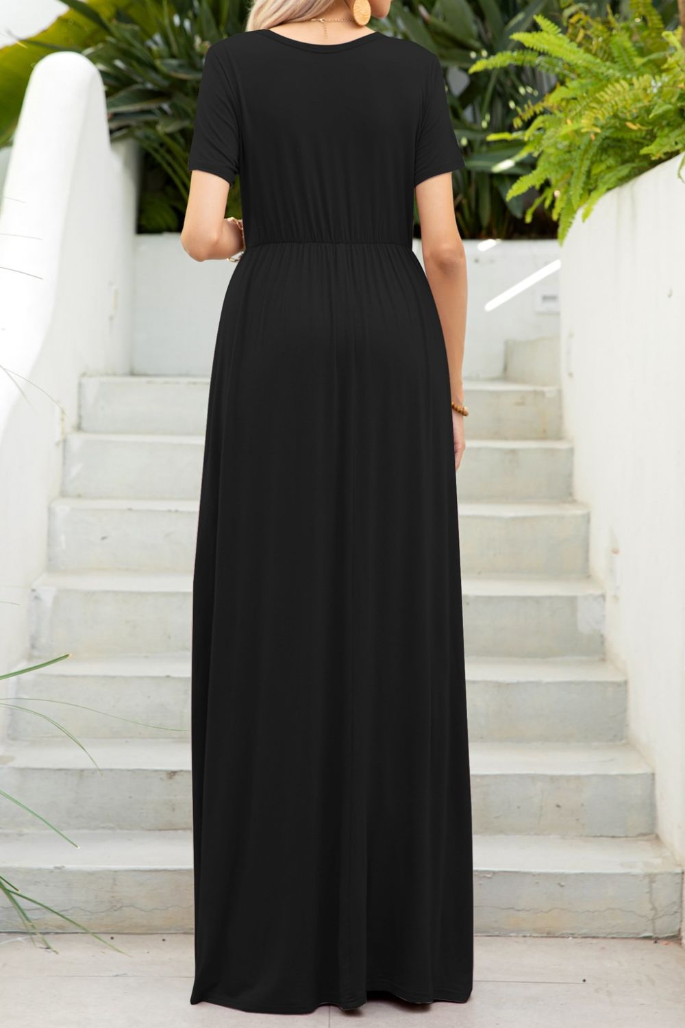 Round Neck Maxi Tee Dress in Black