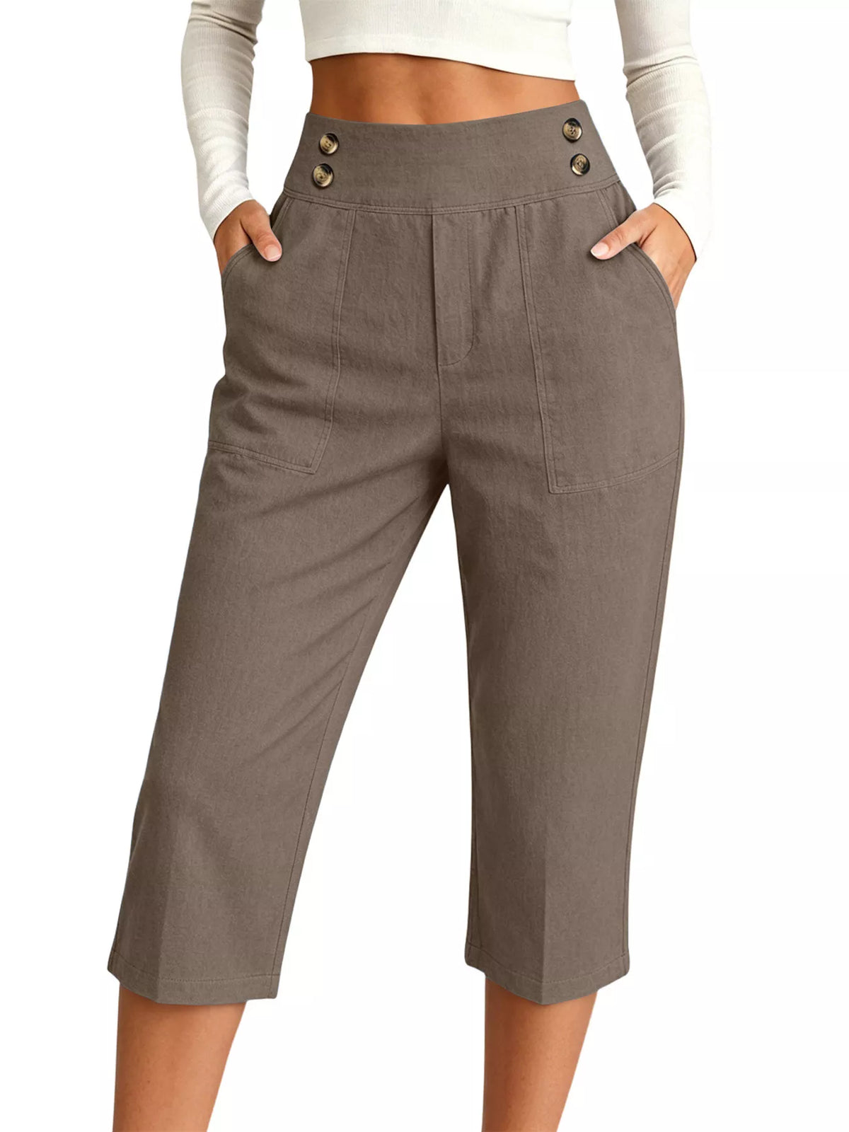 High-Waisted Button-Detail Cropped Pants