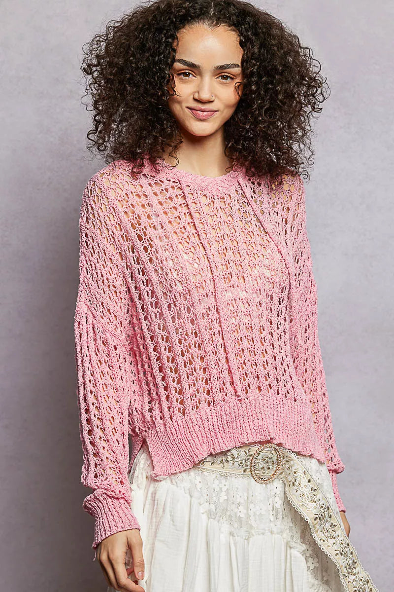 Openwork High-Low Knit Top in Barbie Pink by POL
