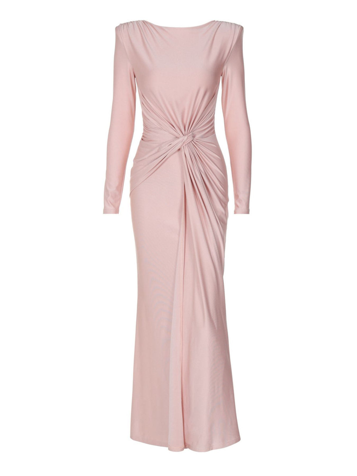 Ruched Knot-Front Long Sleeve Maxi Dress