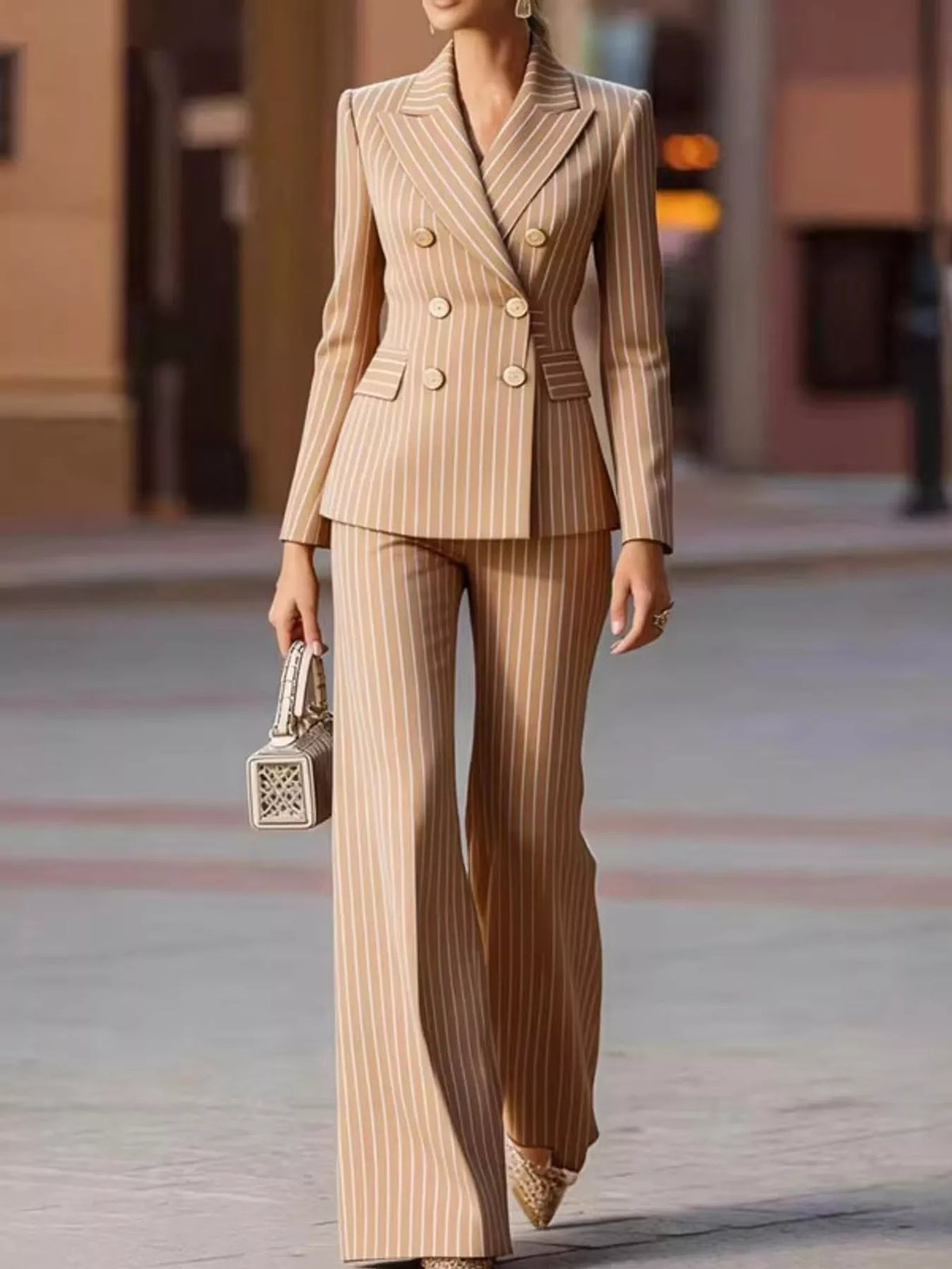Double-Breasted Pinstripe Blazer and Pants Set