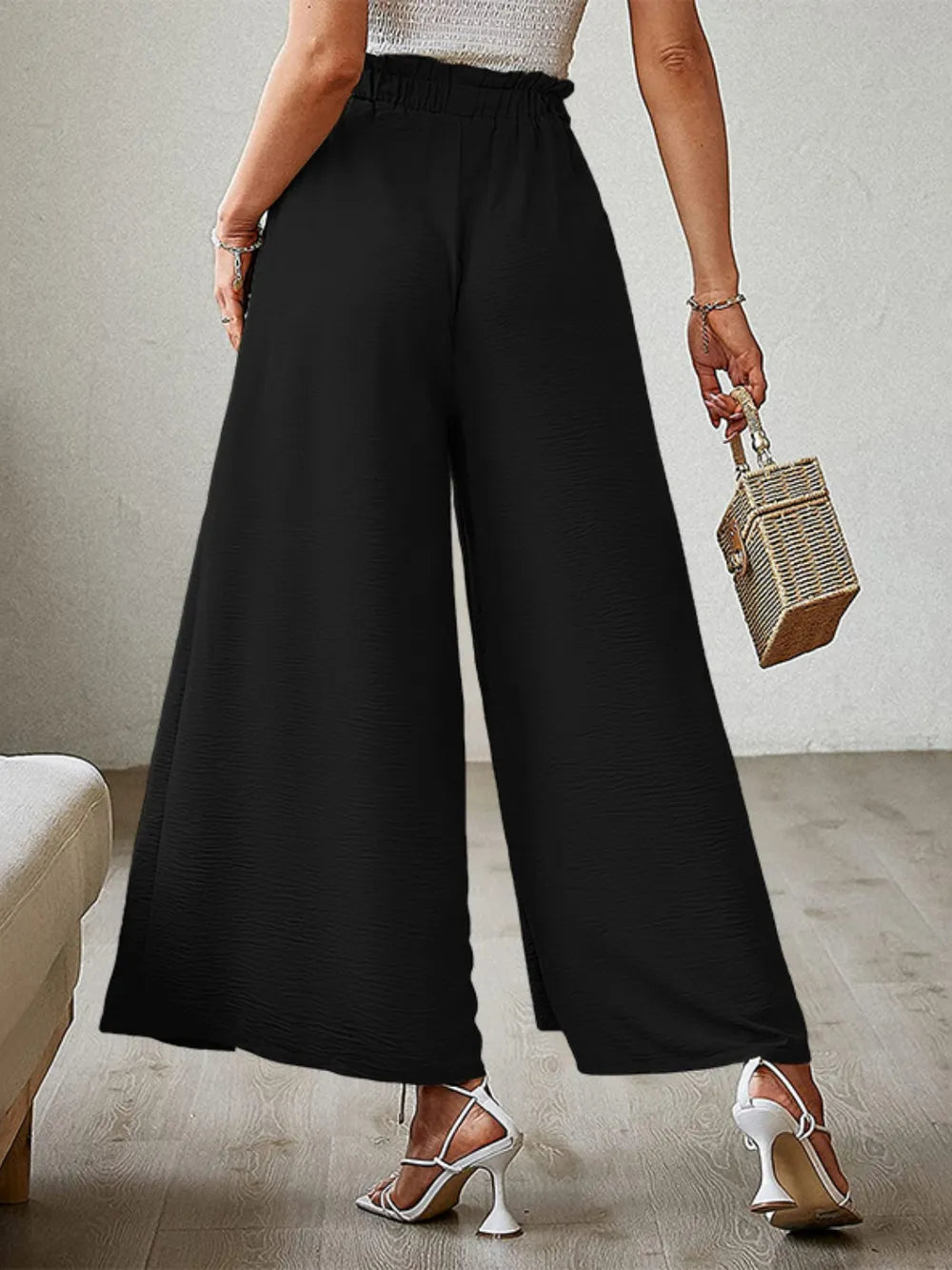 Wide Leg Pants with Tie and Slit