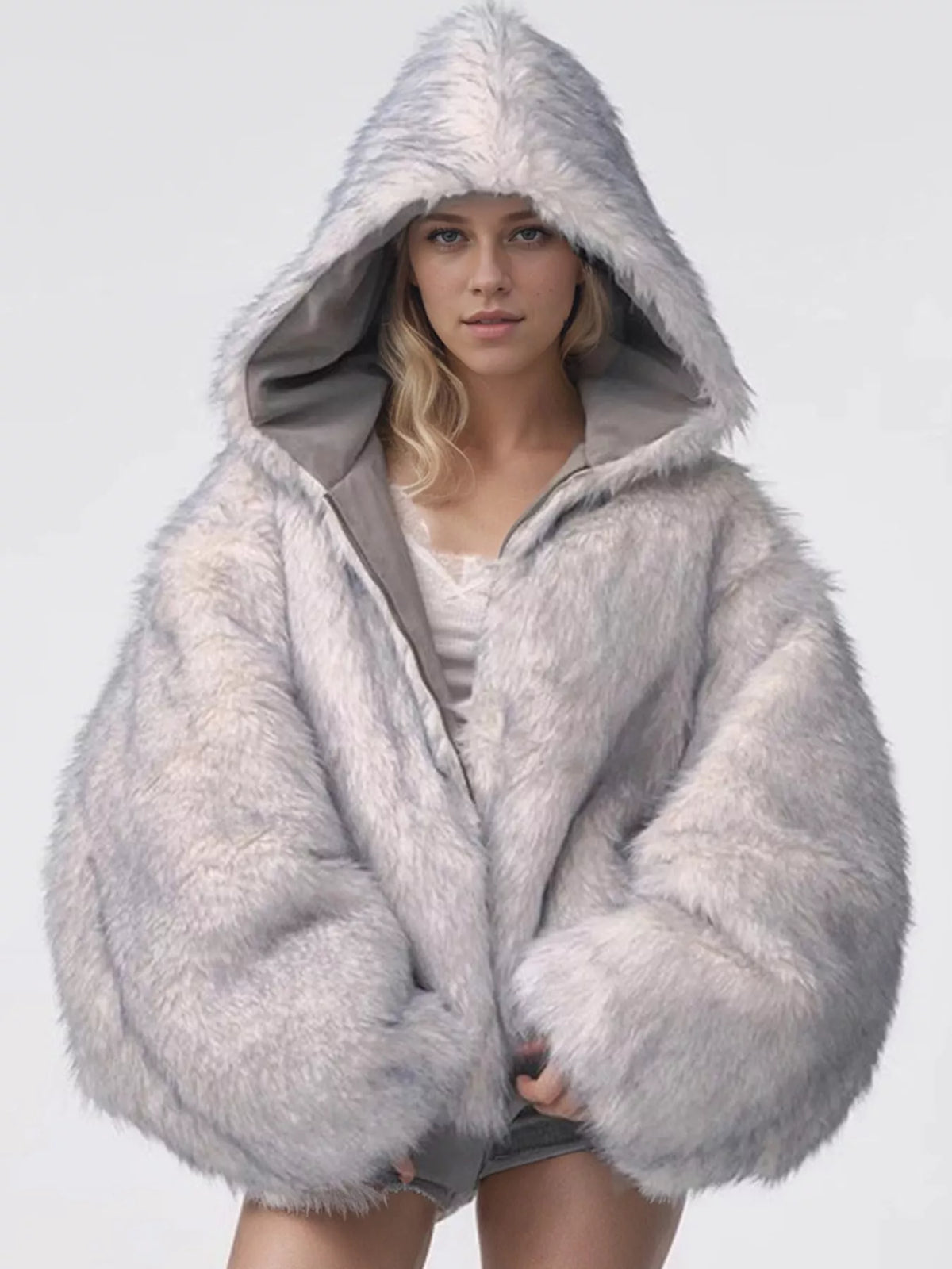 Oversized Faux Fur Trimmed Suede Bomber Jacket
